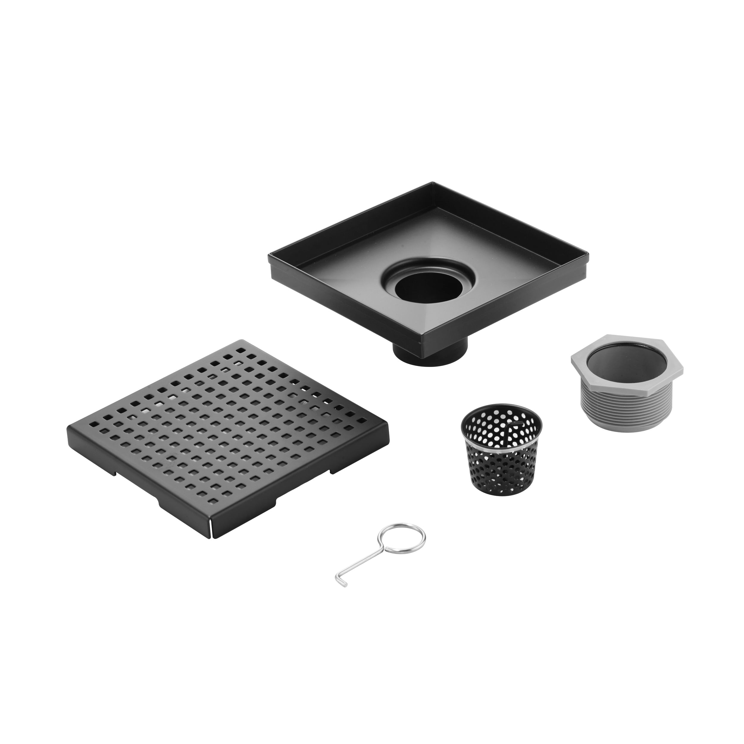 4" Square Shower Drain, Square Hole Pattern Shower Drain, Matte Black Polished 304 Stainless Steel Linear Drain with Levelingft & Hair Strainer