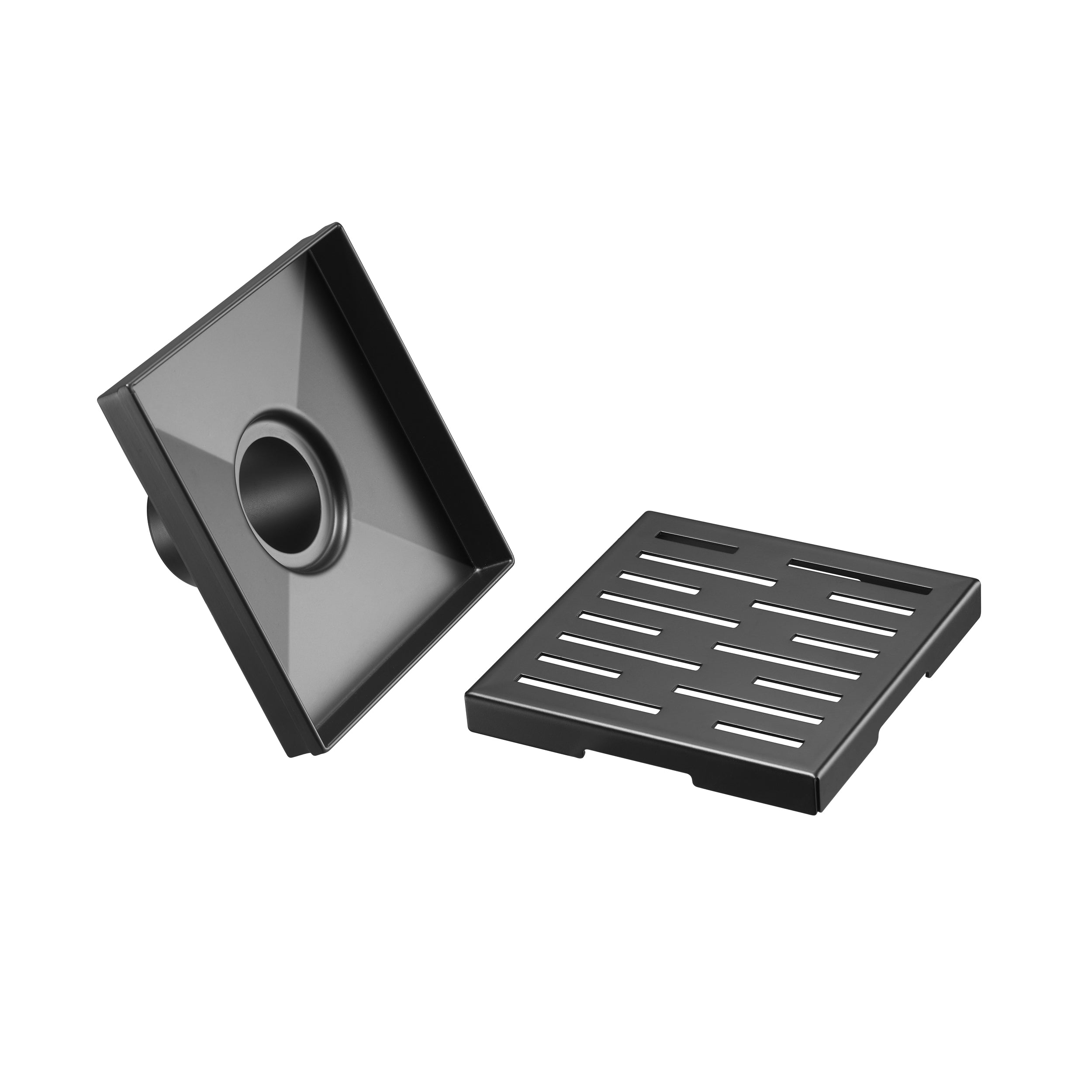 Square Shower Drain 6" with Removable Grate, Matte Black Polished 304 Stainless Steel Shower Drain, Shower Drain, Floor Shower Drain with Hair Strainer, Adjustable Levelingft