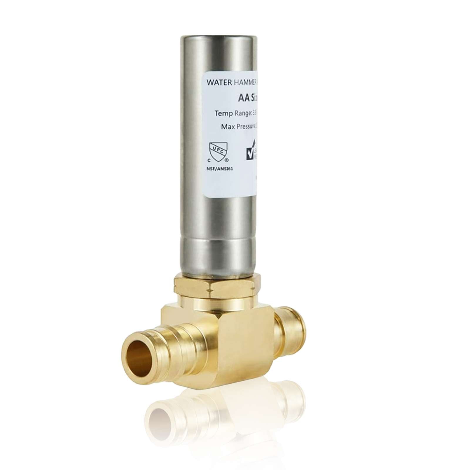 1/2" PEX-A Expansion Connection, Tee Water Hammer Arrestor, Stainless Steel