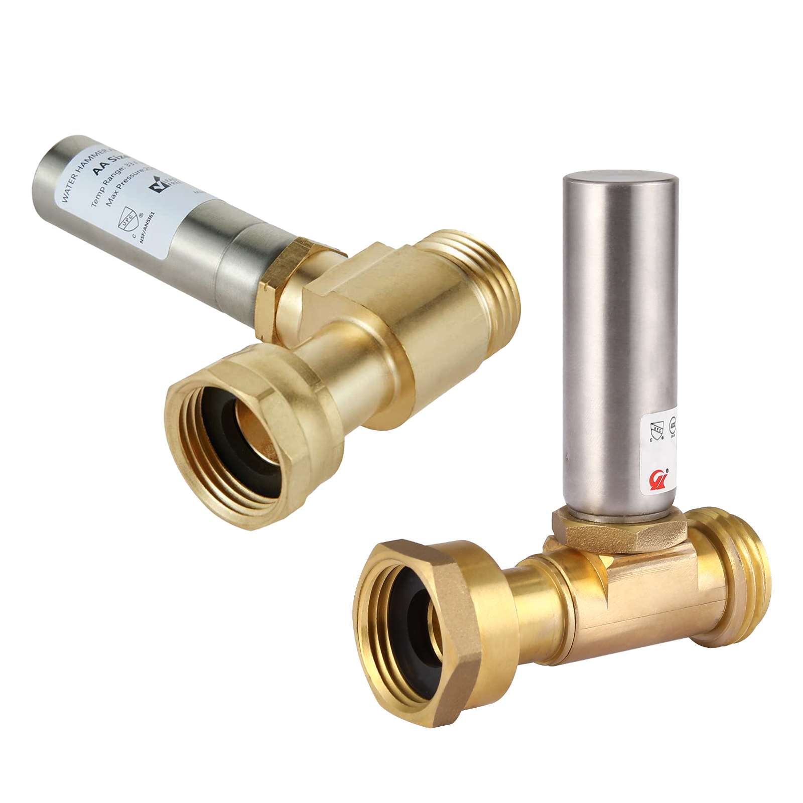 3/4" Swivel FHT x 3/4" MHT for Washing Machine, Water Hammer Arrestor Tee, Stainless Steel