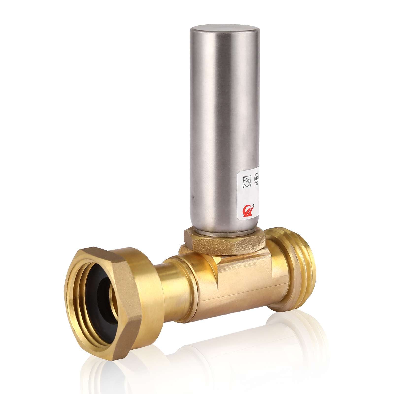 3/4" Swivel FHT x 3/4" MHT for Washing Machine, Water Hammer Arrestor Tee, Stainless Steel