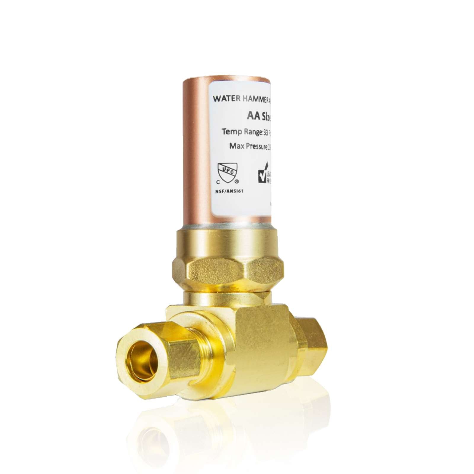 3/8" OD Comp. x 3/8" OD Female Comp. , Tee Copper Water Hammer Arrestor for Dishwasher Connection