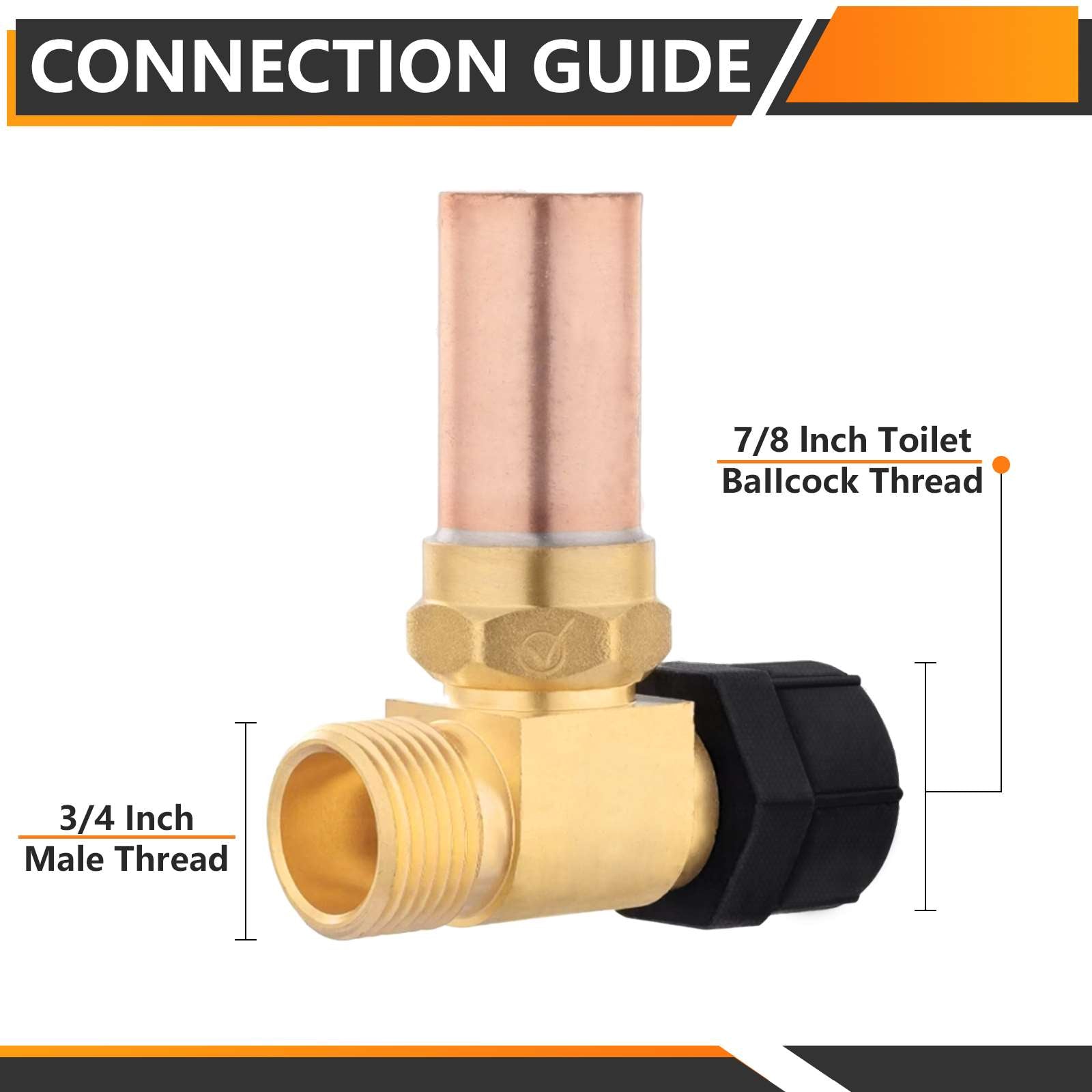 10 Pcs 7/8" Female Swivel Ballcock Nut x 3/4" Male Thread Copper Water Hammer Arrestor for Toilet