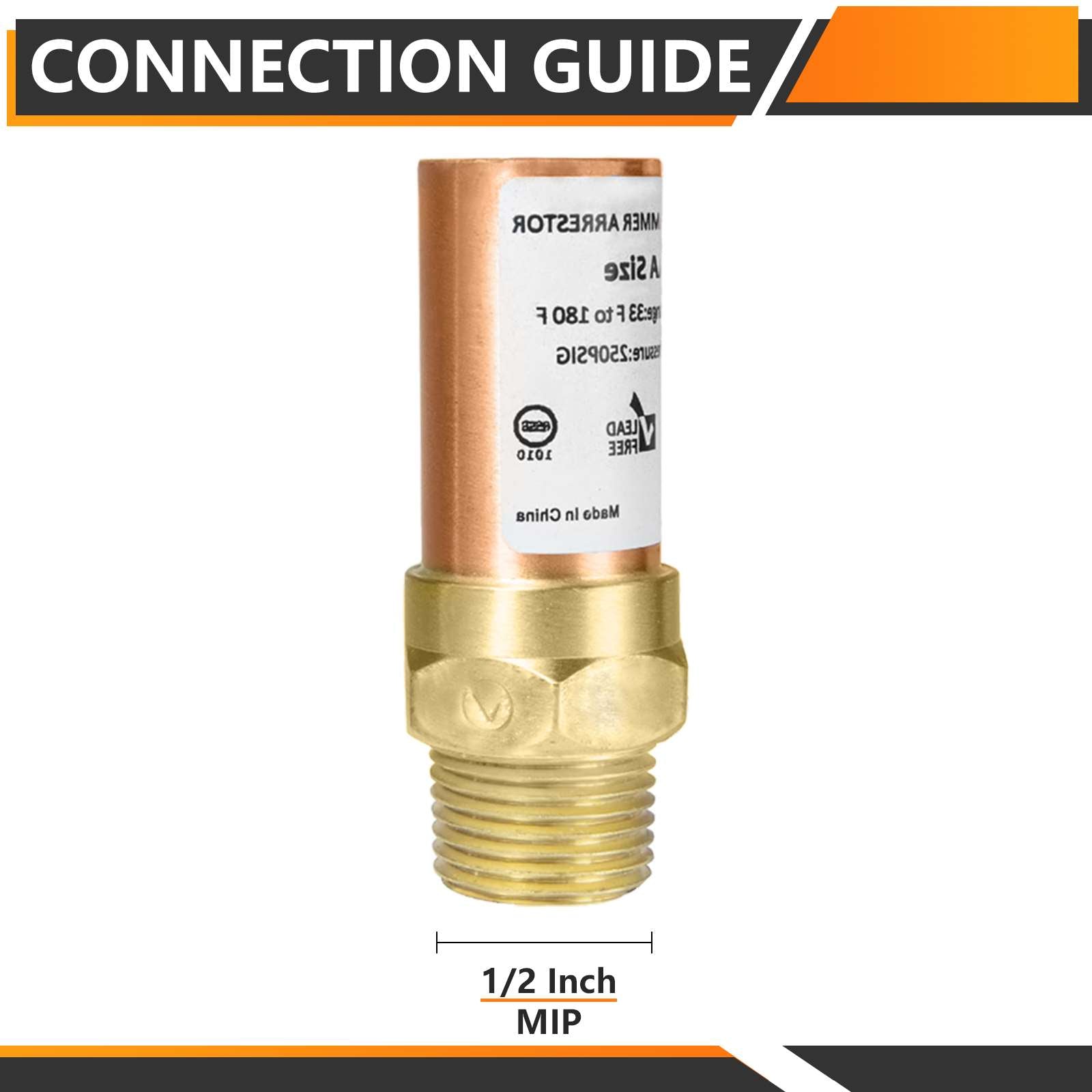1/2" MIP Connection, Straight Water Hammer Arrestor, Copper