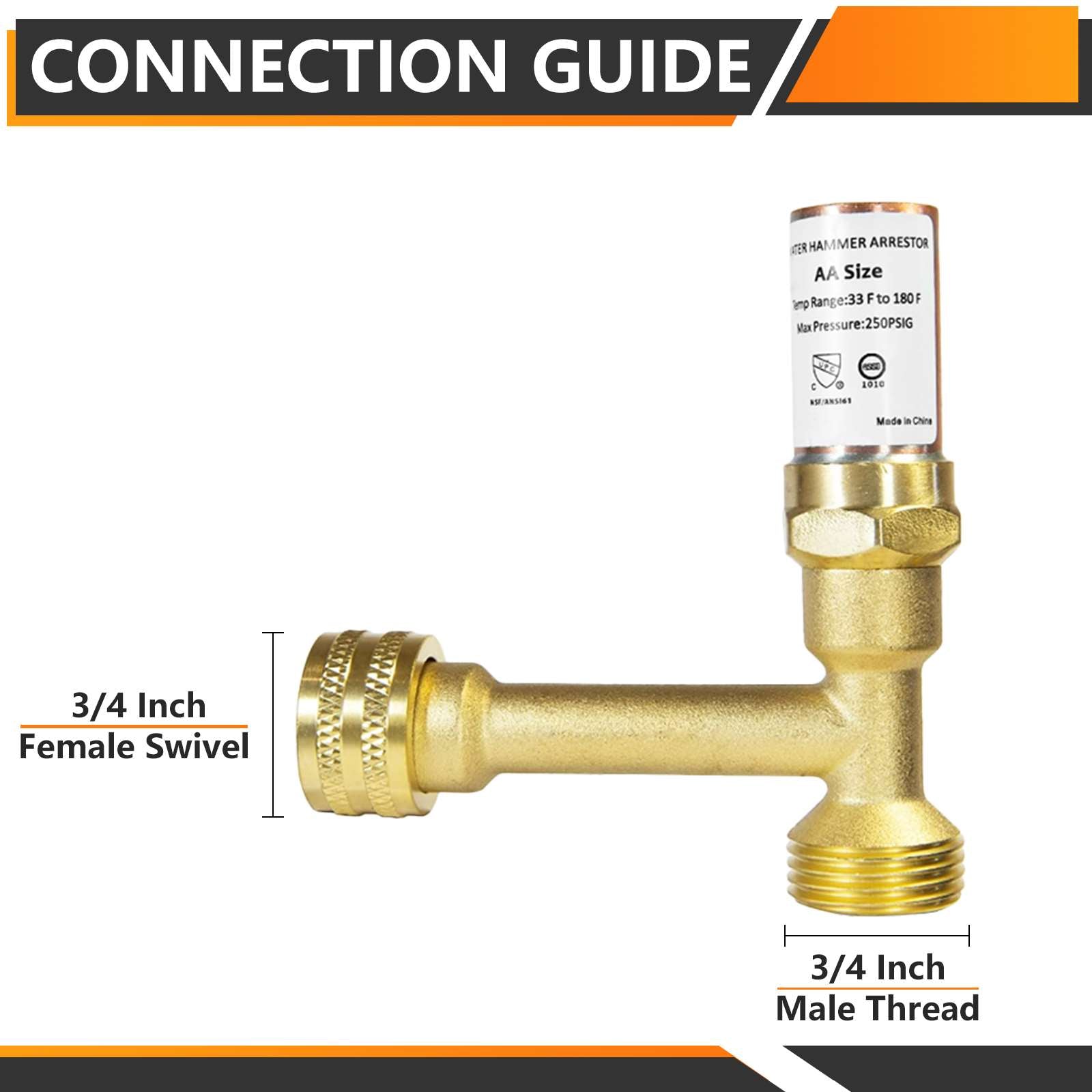 3/4" Swivel FHT x 3/4" MHT, Water Hammer Arrestors Tee, Stainless Steel (MH-Y-241 )