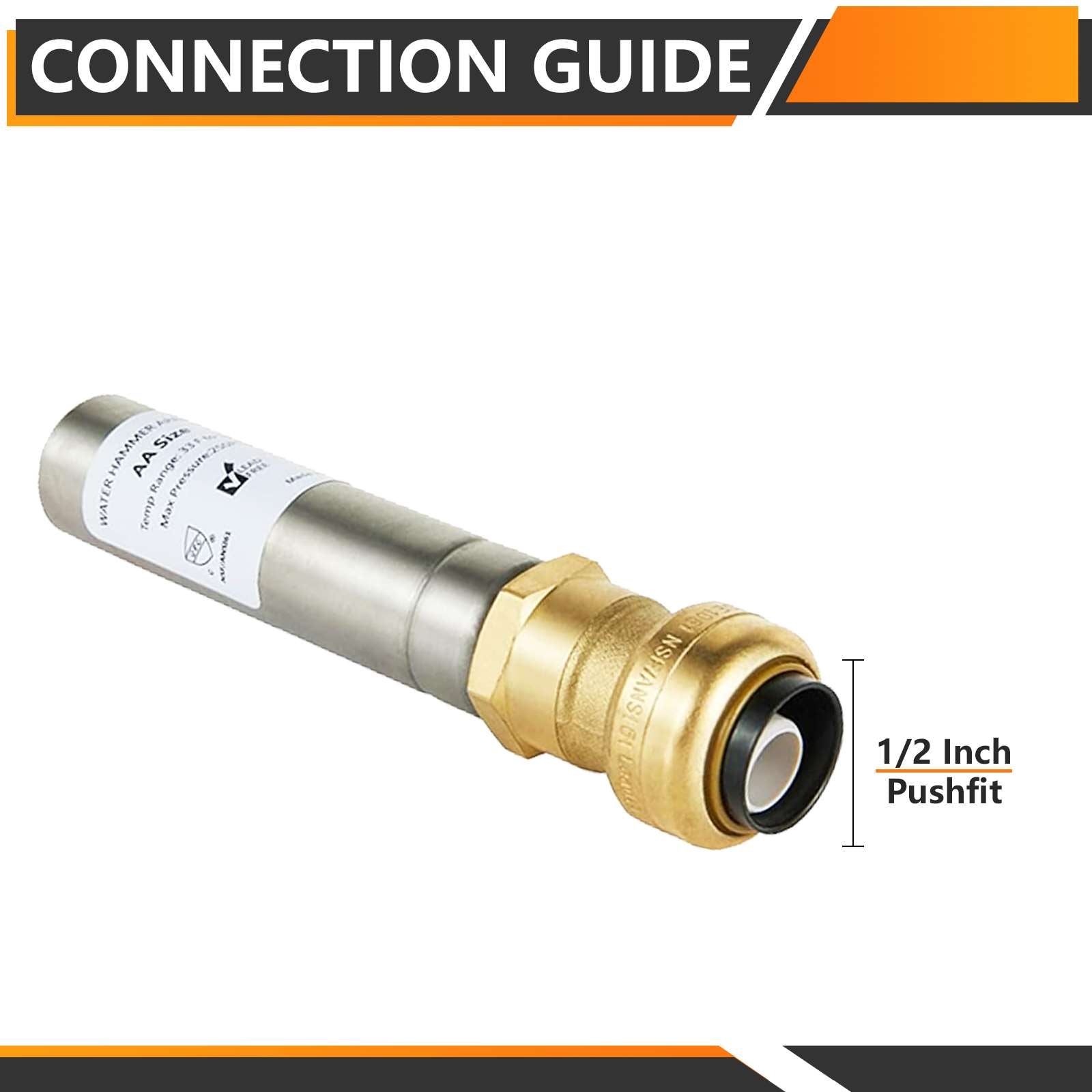 1/2" Push Fit, Straight Water Hammer Arrestor, Stainless Steel