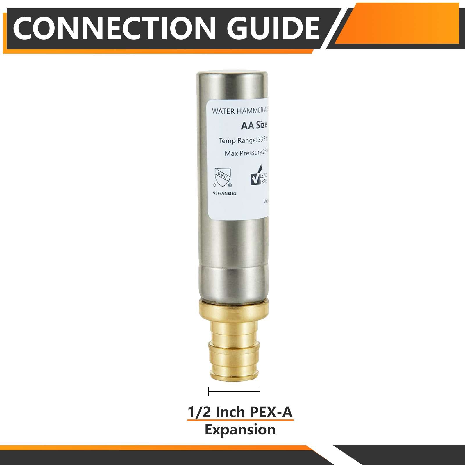 10 Pcs 1/2" PEX-A Expansion Connection, Straight Water Hammer Arrestor, Stainless Steel