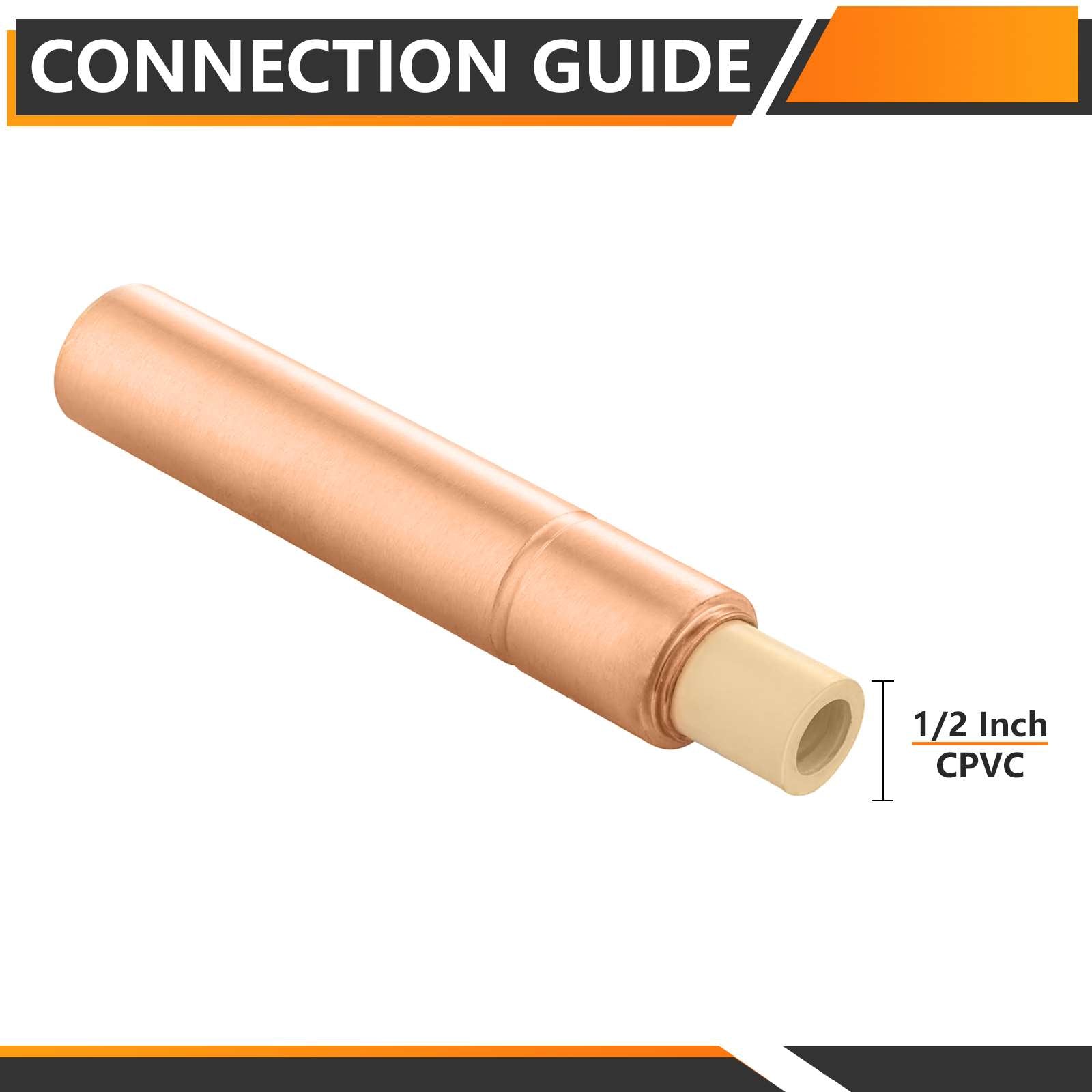 1/2" CPVC Pipe Connection, Water Hammer Arrestor, Copper