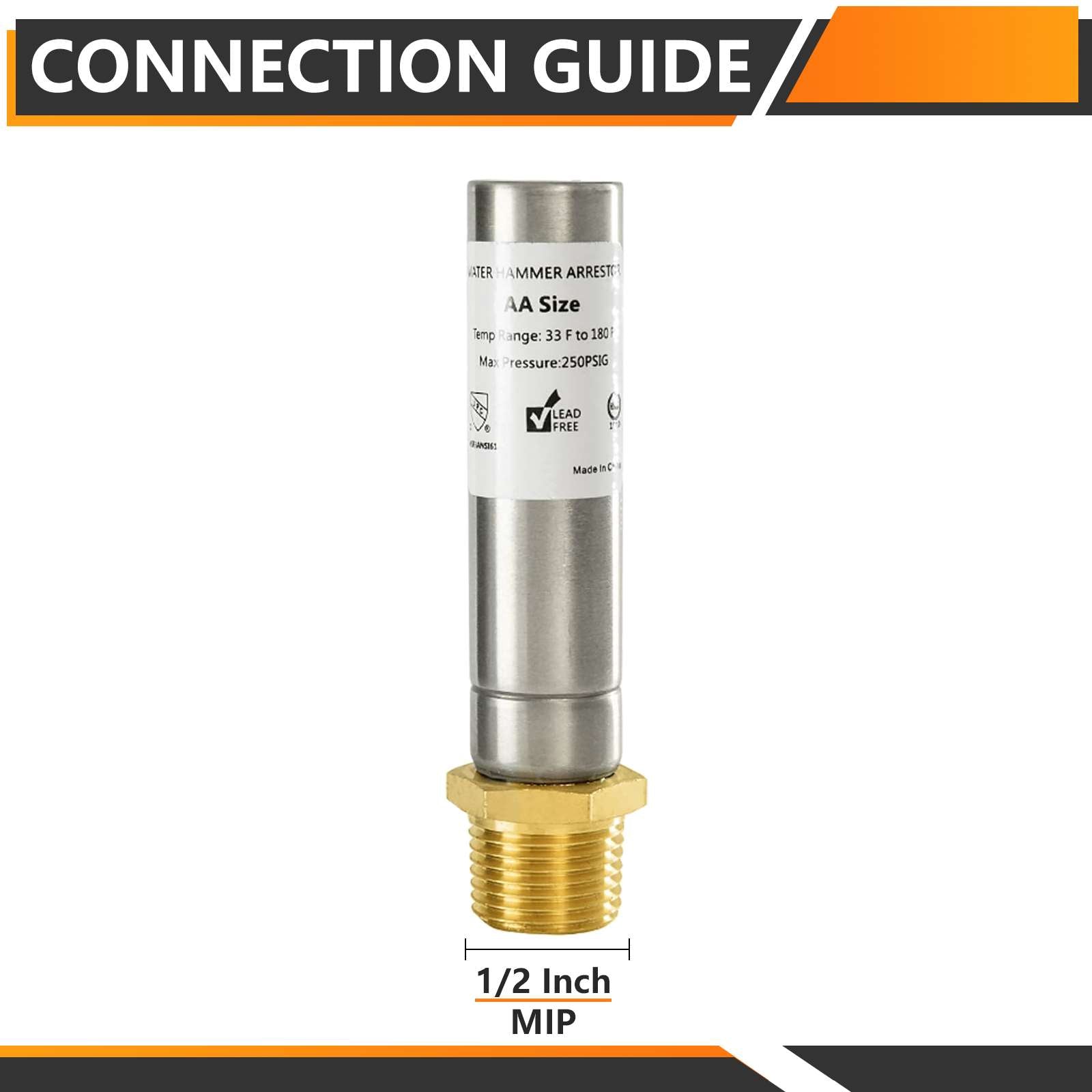 10 Pcs 1/2" MIP Thread, Straight Water Hammer Arrestor, Stainless Steel