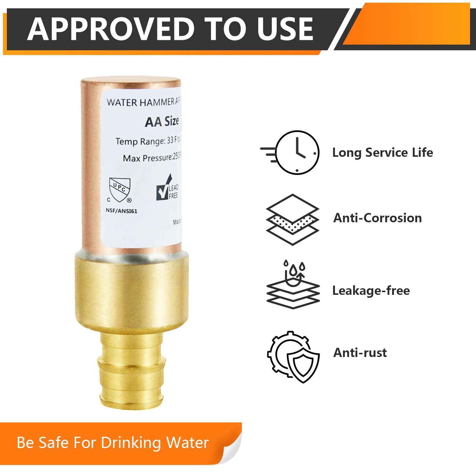 10 Pcs 1/2" PEX-A Expansion Connection, Straight Water Hammer Arrestor, Copper