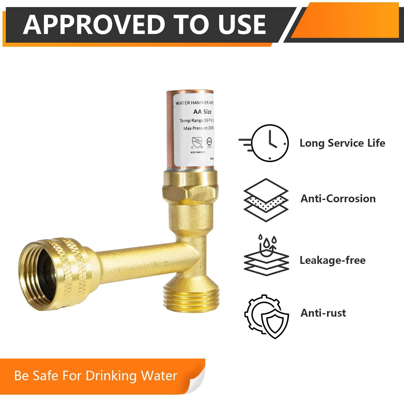 10 Pcs 3/4" Swivel FHT x 3/4" MHT, Water Hammer Arrestors Tee, Stainless Steel (MH-Y-241 )