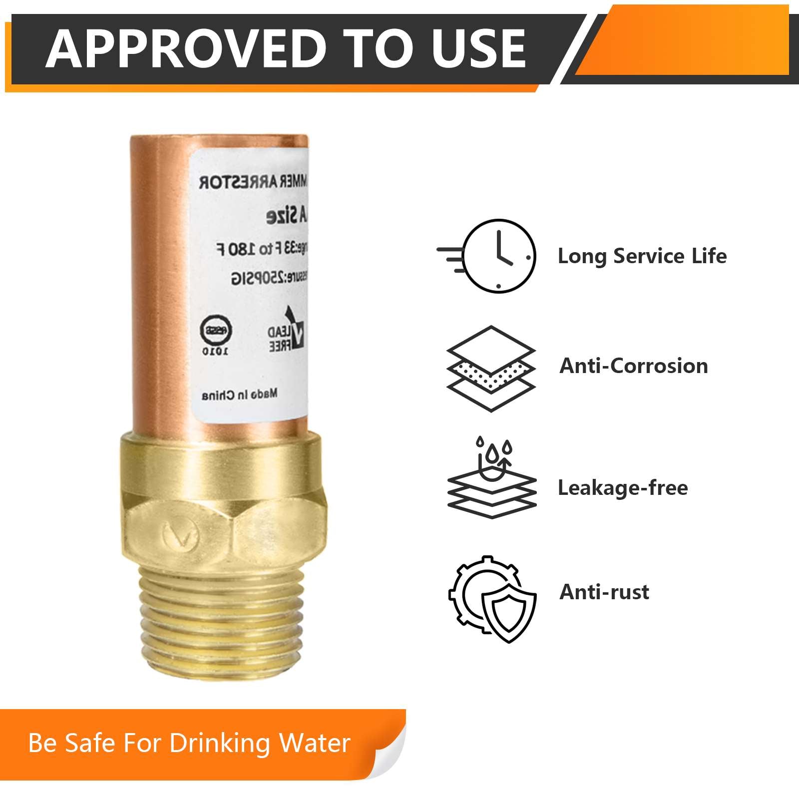 10 Pcs 1/2" MIP Connection, Straight Water Hammer Arrestor, Copper