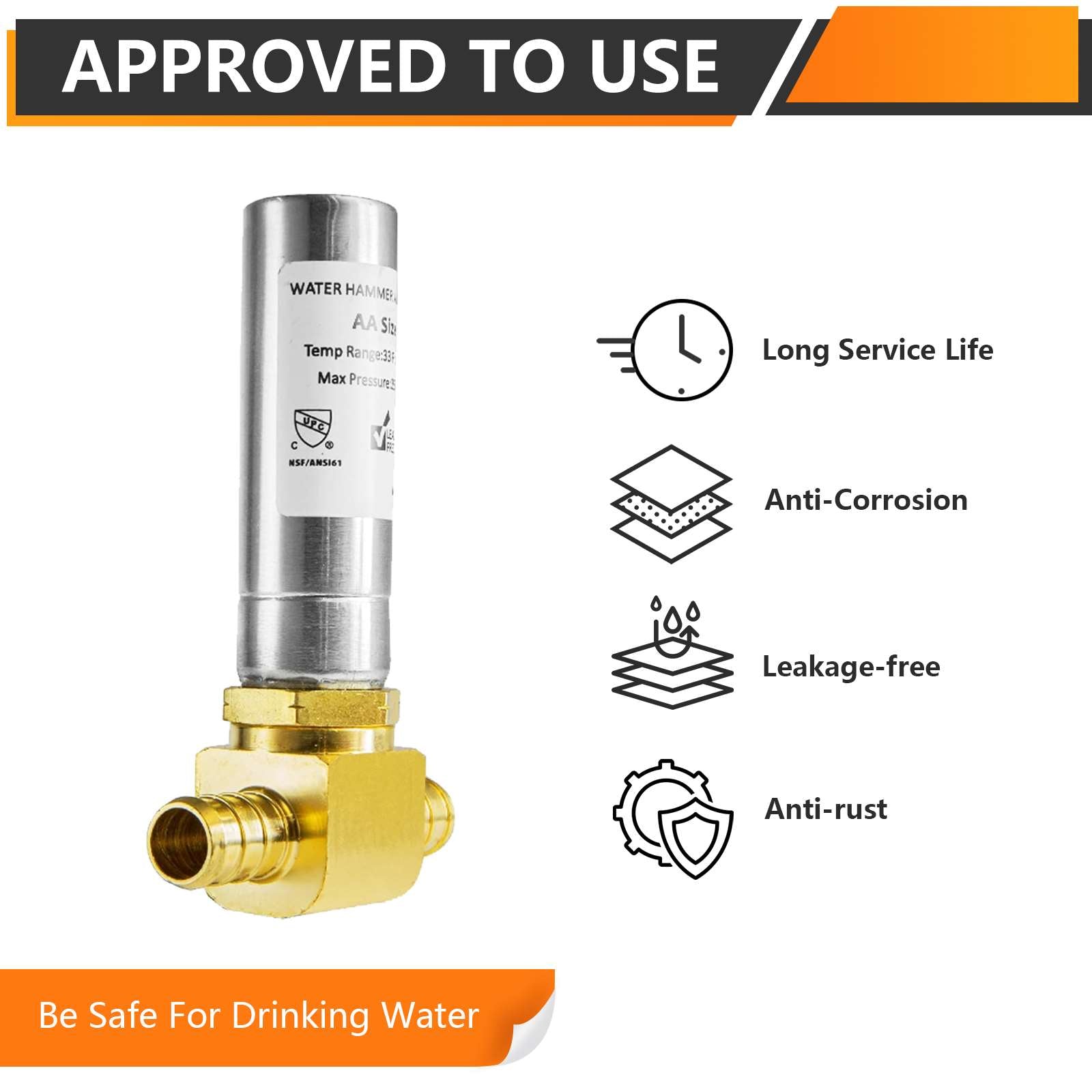 PEX Crimp Connection, Water Hammer Arrestor Tee, Stainless Steel