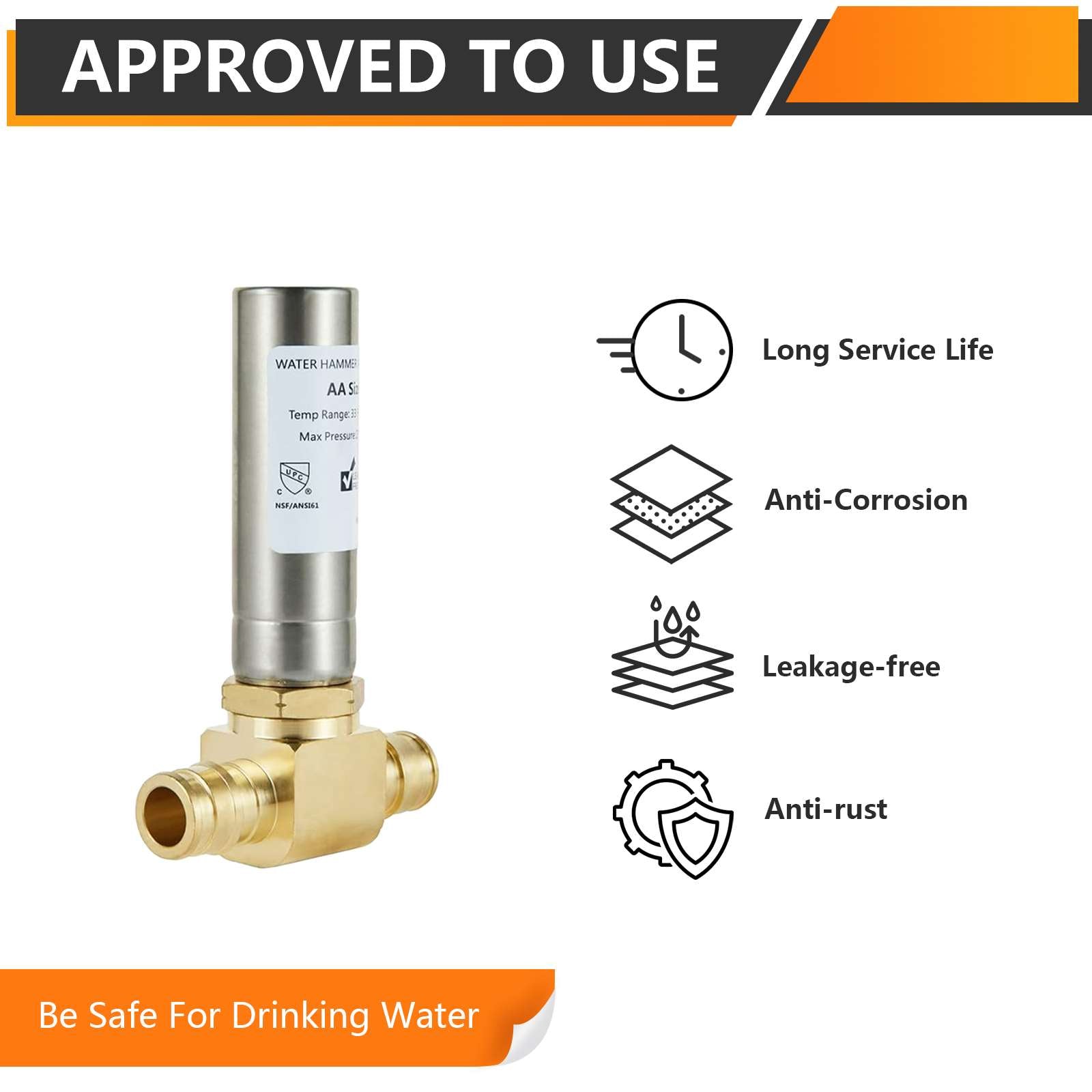 1/2" PEX-A Expansion Connection, Tee Water Hammer Arrestor, Stainless Steel