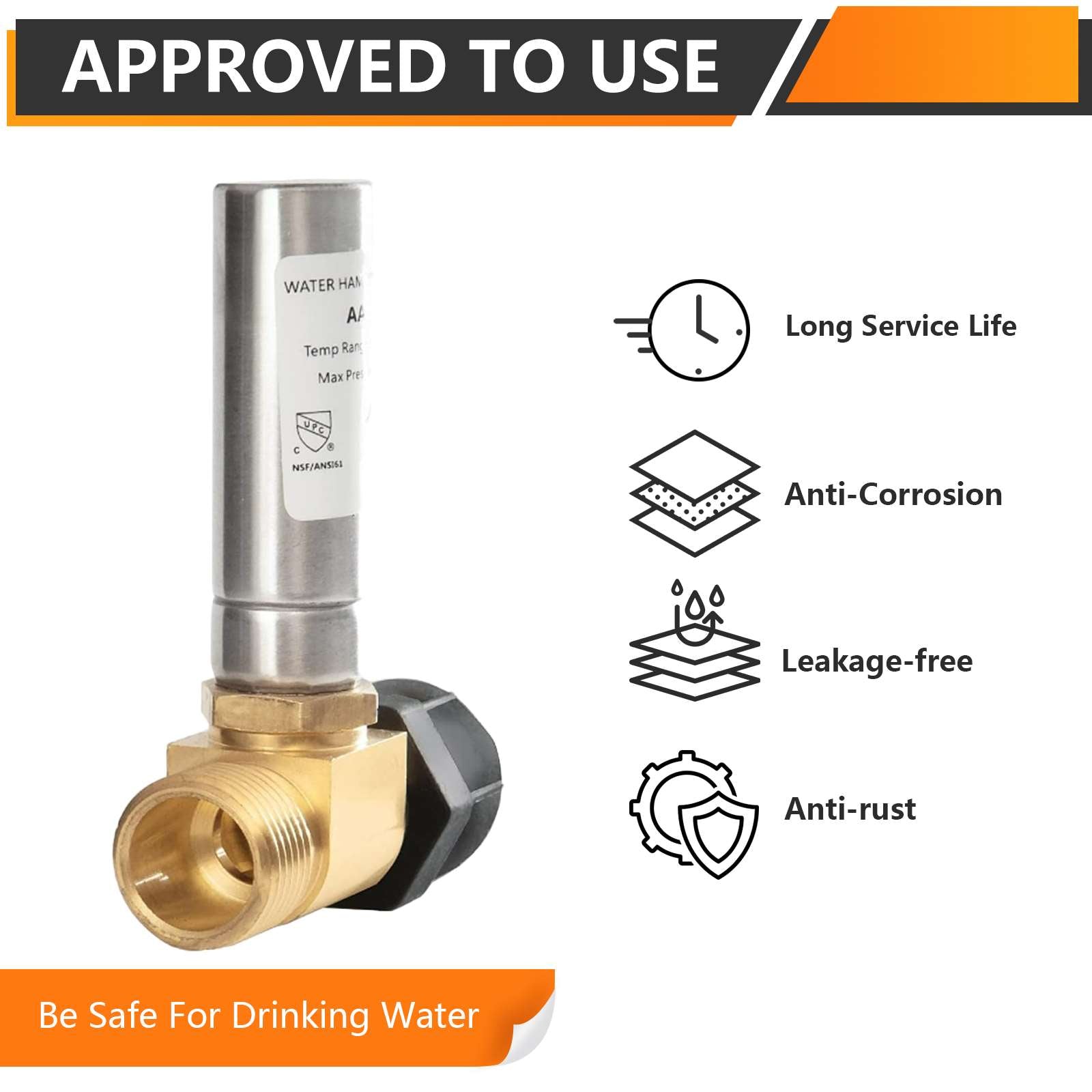 7/8" Female Swivel Ballcock Nut x 3/4" Male Thread, Water Hammer Arrestor Tee for Toilet