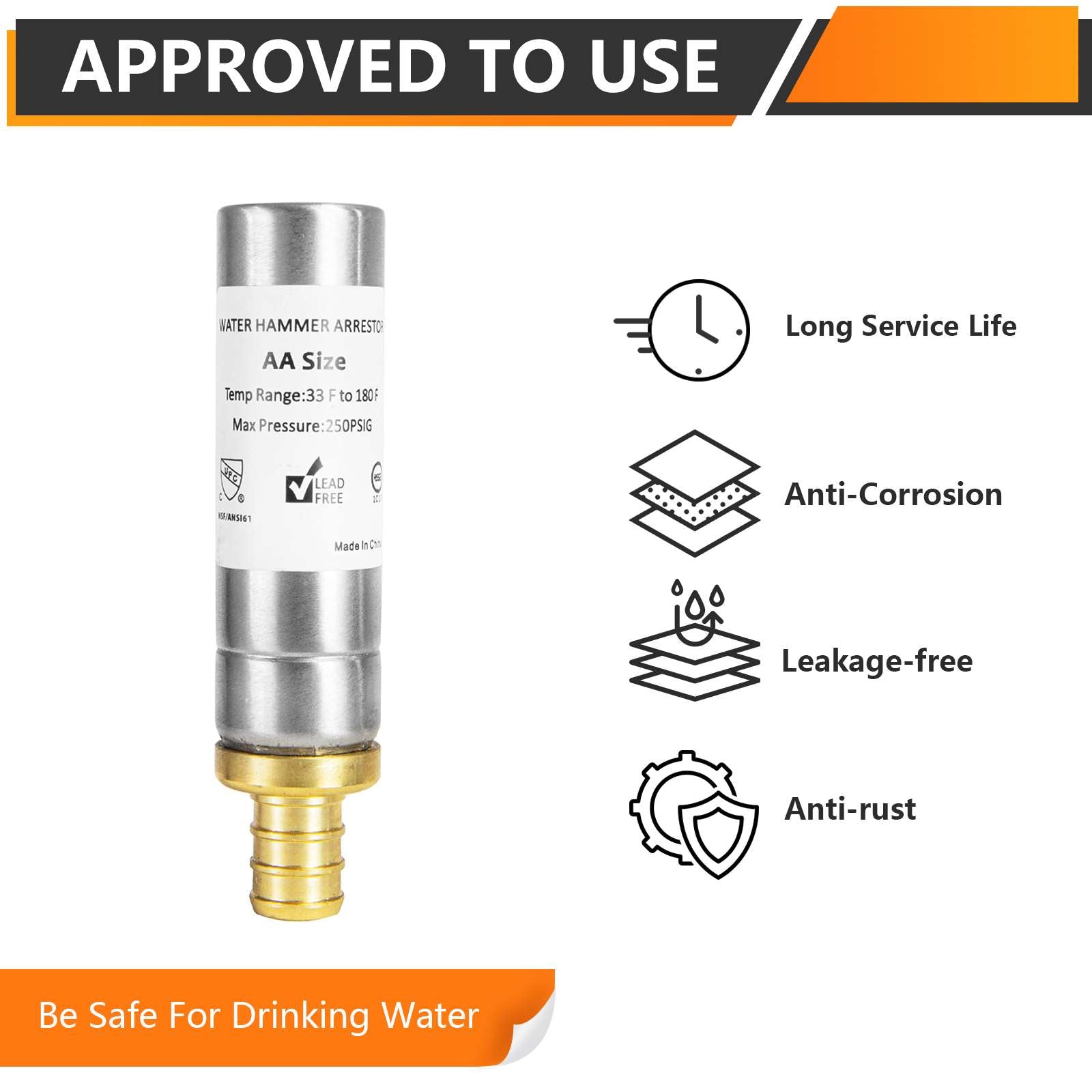 10 Pcs 1/2" PEX Crimp Connection F1807, Straight Water Hammer Arrestor, Stainless Steel