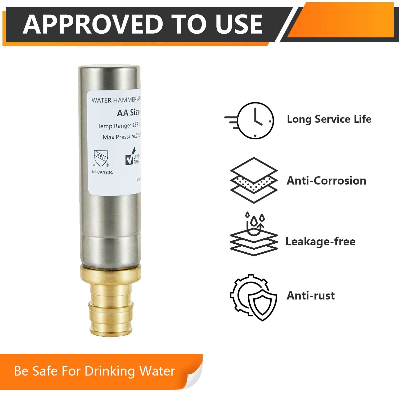 1/2" PEX-A Expansion Connection, Straight Water Hammer Arrestor, Stainless Steel