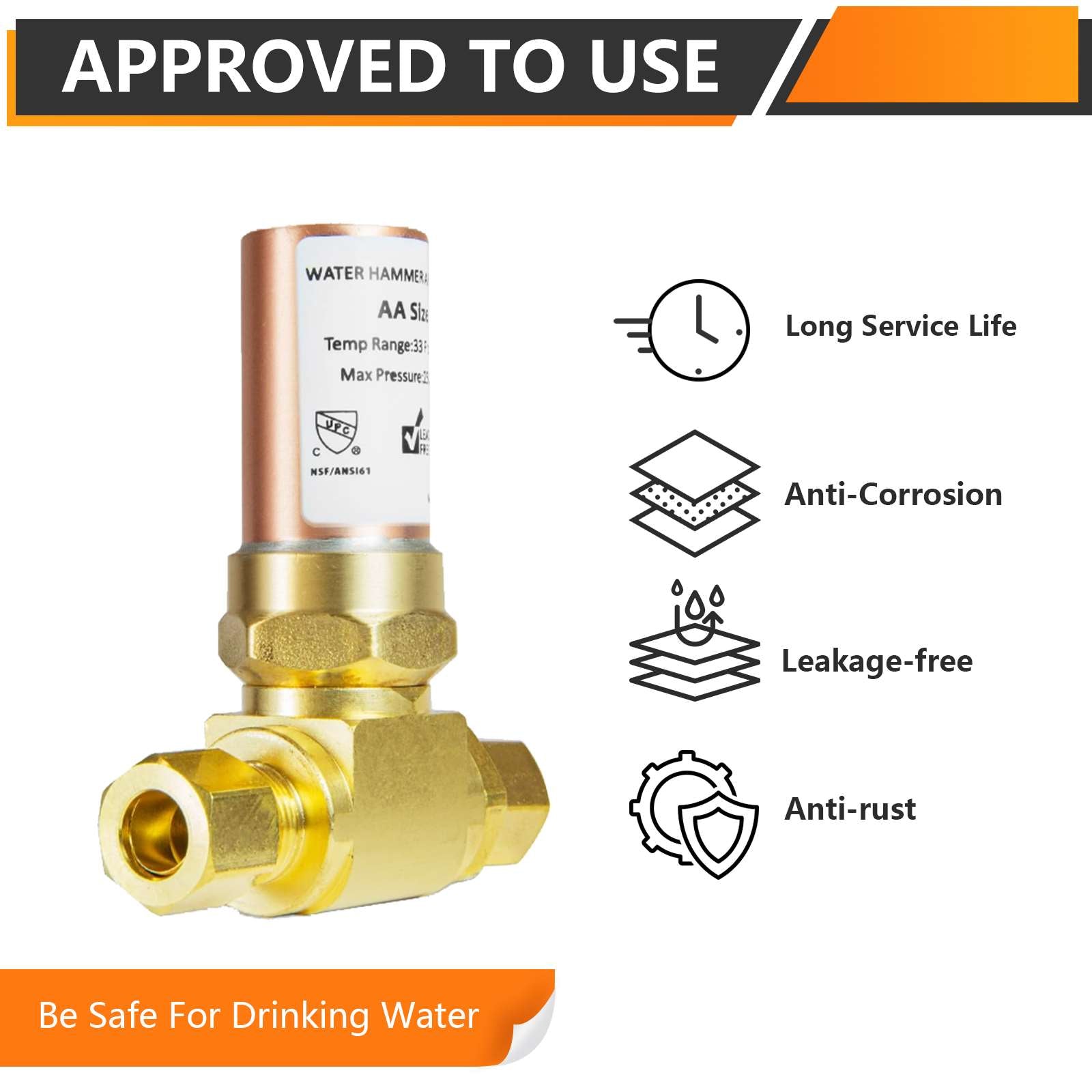 3/8" OD Comp. x 3/8" OD Female Comp. , Tee Copper Water Hammer Arrestor for Dishwasher Connection