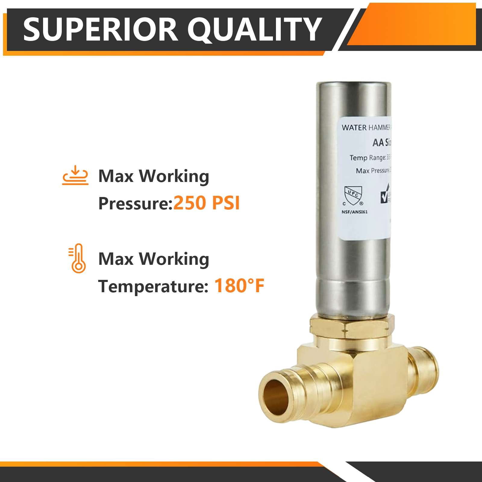 1/2" PEX-A Expansion Connection, Tee Water Hammer Arrestor, Stainless Steel