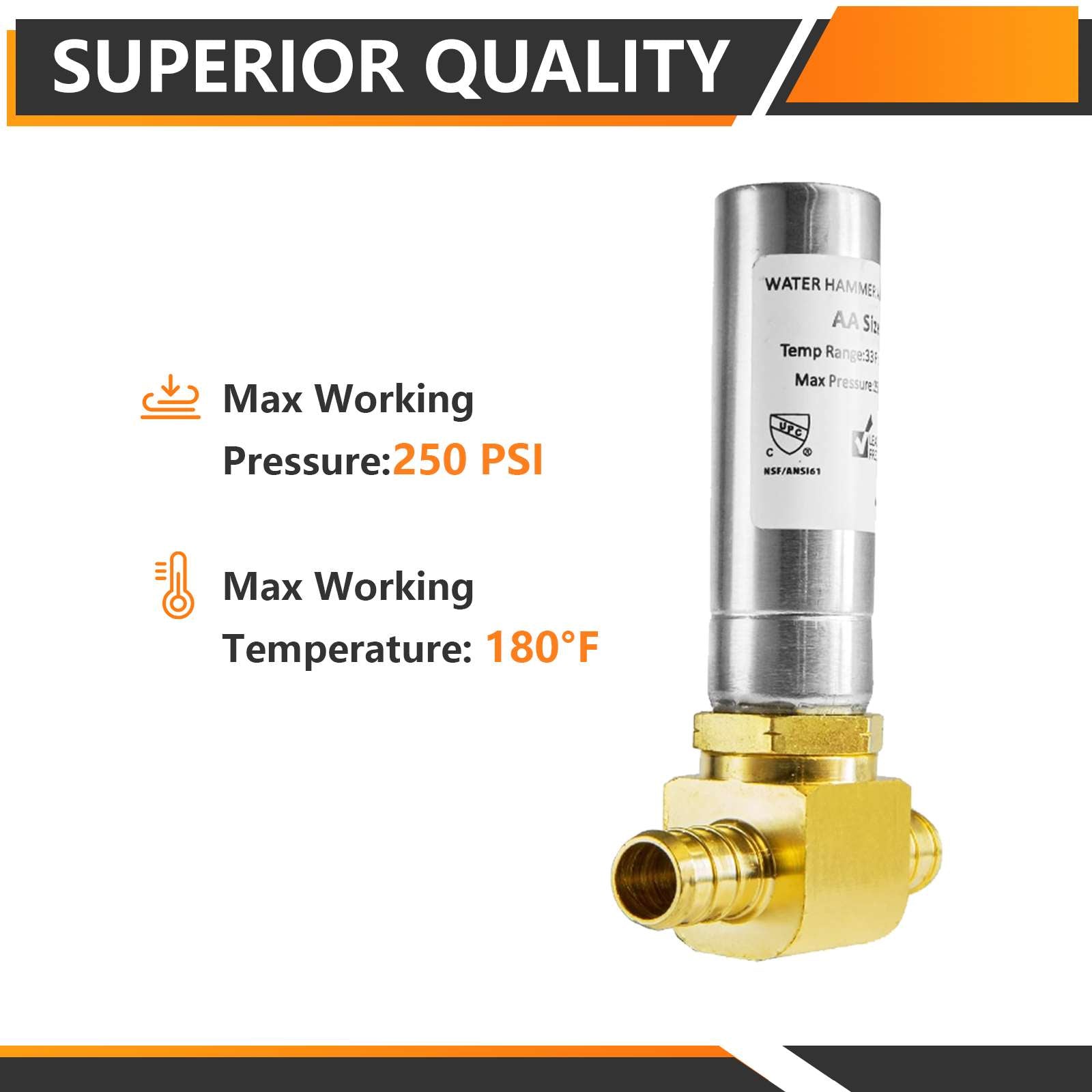 PEX Crimp Connection, Water Hammer Arrestor Tee, Stainless Steel