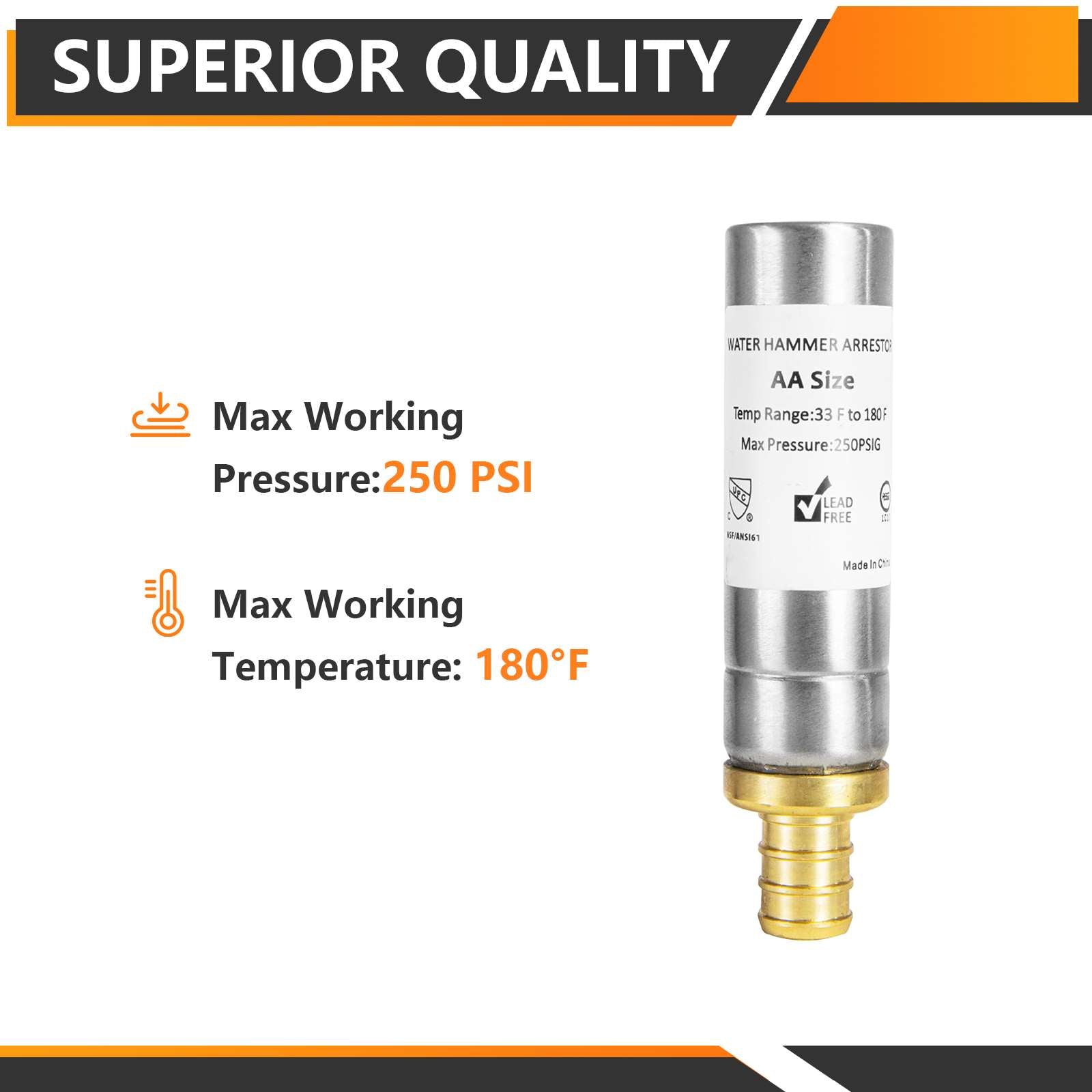 10 Pcs 1/2" PEX Crimp Connection F1807, Straight Water Hammer Arrestor, Stainless Steel