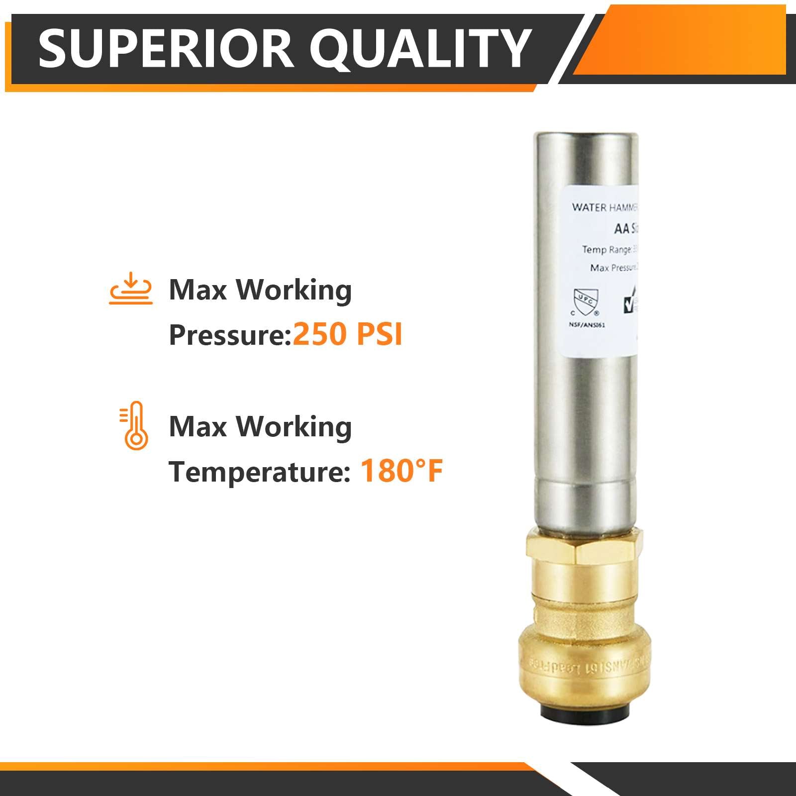 1/2" Push Fit, Straight Water Hammer Arrestor, Stainless Steel