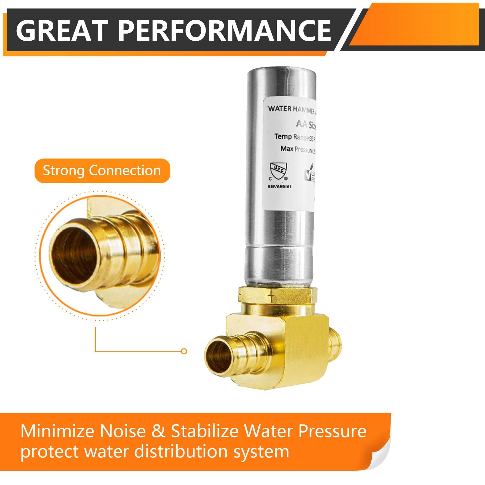 PEX Crimp Connection, Water Hammer Arrestor Tee, Stainless Steel