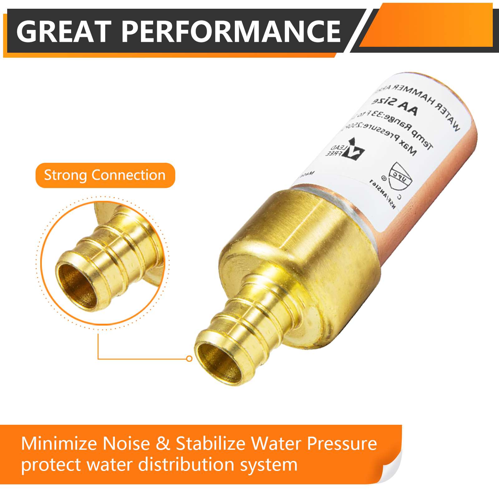 10 Pcs 1/2" PEX Crimp Connection F1807, Straight Water Hammer Arrestor, Copper