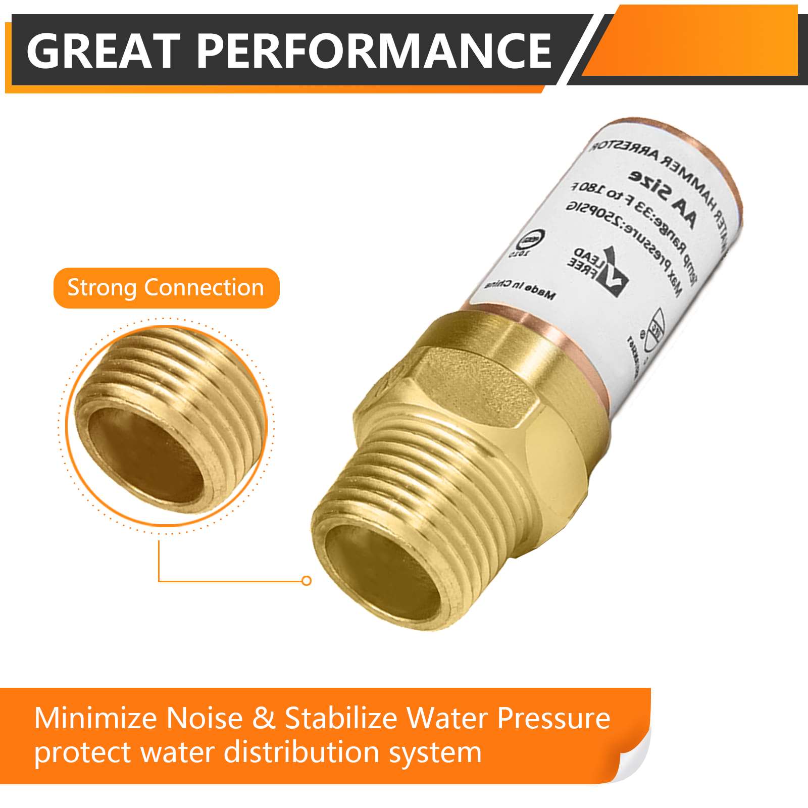 1/2" MIP Connection, Straight Water Hammer Arrestor, Copper
