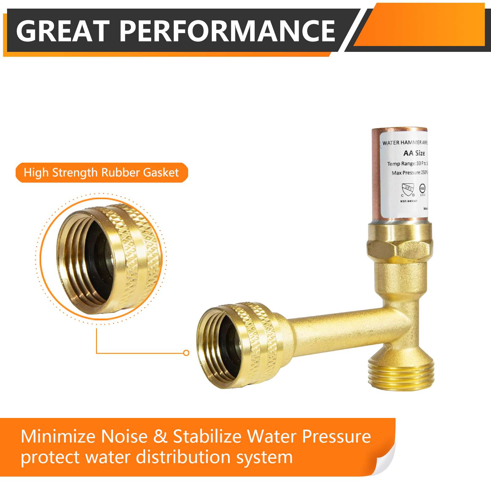 3/4" Swivel FHT x 3/4" MHT, Water Hammer Arrestors Tee, Stainless Steel (MH-Y-241 )