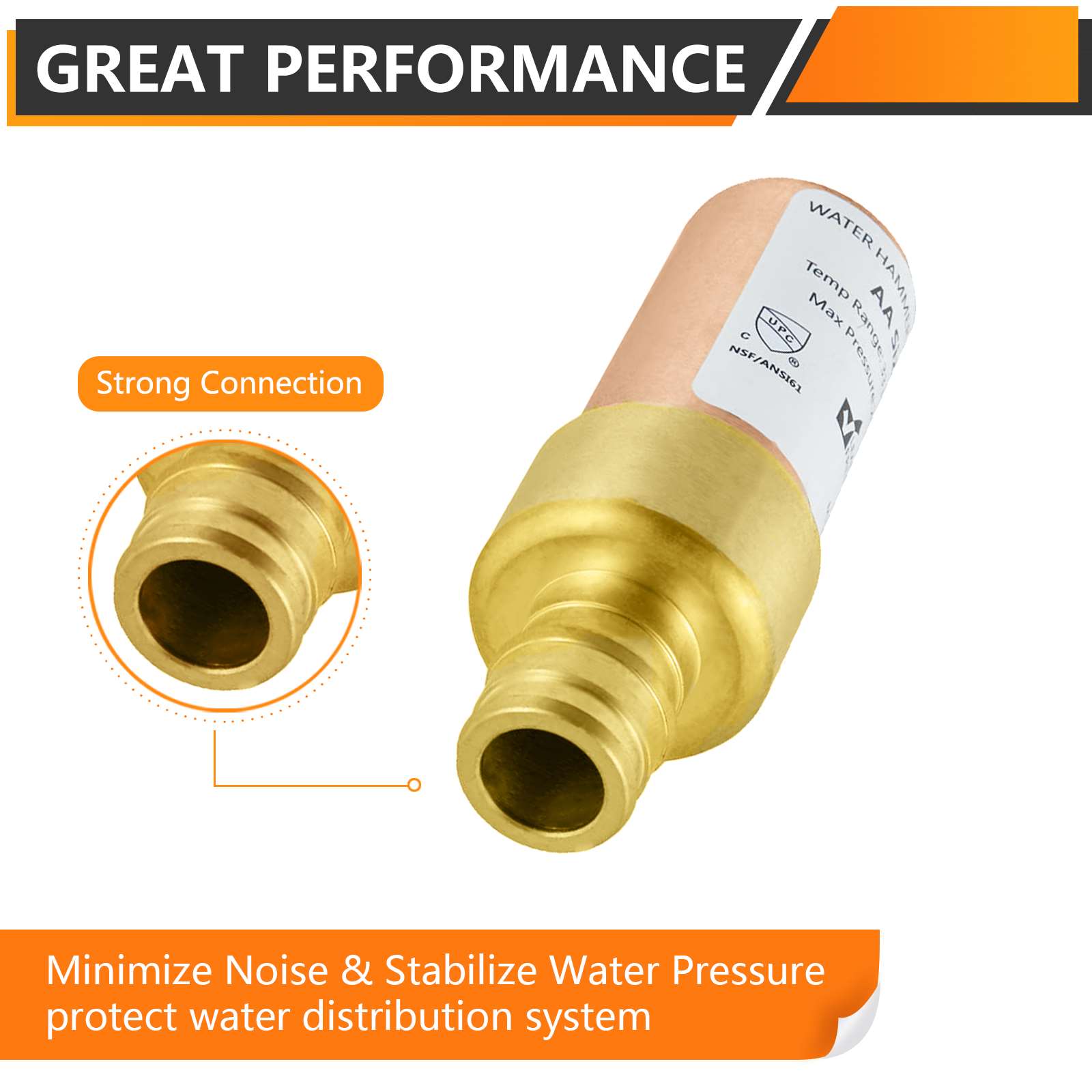 10 Pcs 1/2" PEX-A Expansion Connection, Straight Water Hammer Arrestor, Copper