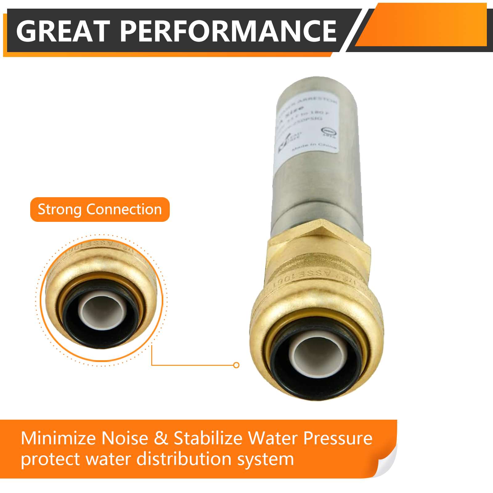 1/2" Push Fit, Straight Water Hammer Arrestor, Stainless Steel