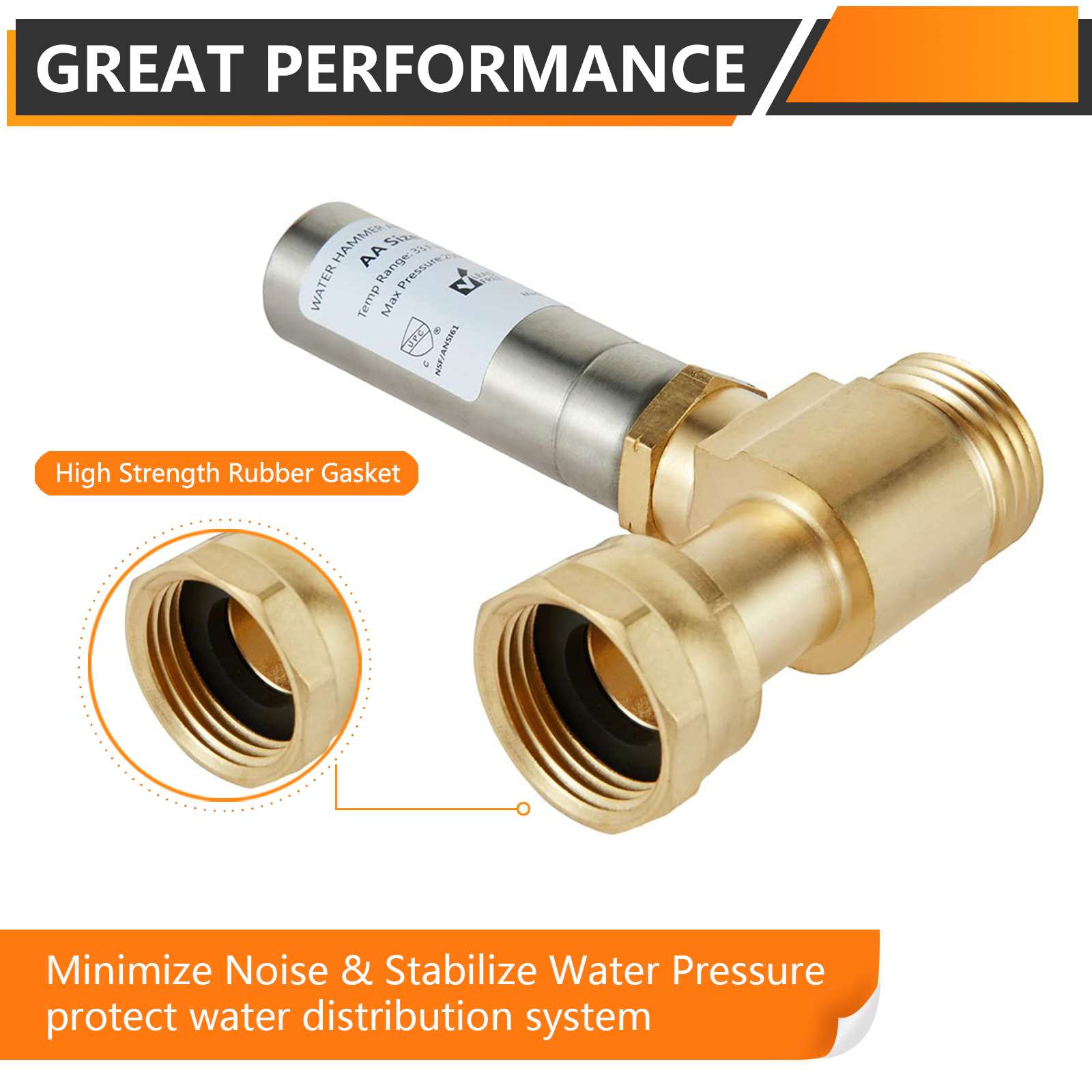 10 Pcs 3/4" Swivel FHT x 3/4" MHT for Washing Machine, Water Hammer Arrestor Tee, Stainless Steel