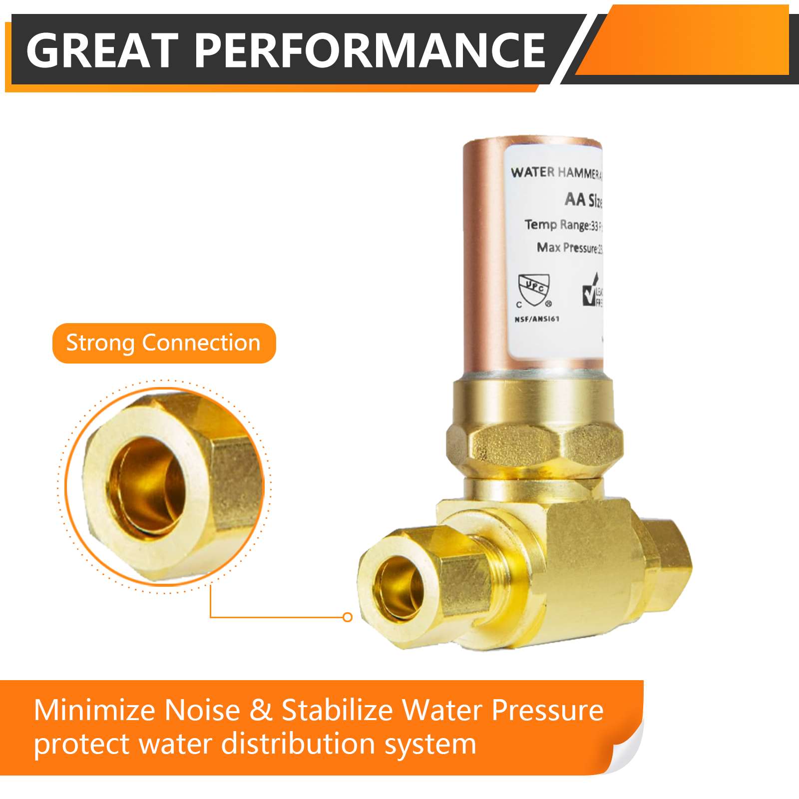 3/8" OD Comp. x 3/8" OD Female Comp. , Tee Copper Water Hammer Arrestor for Dishwasher Connection