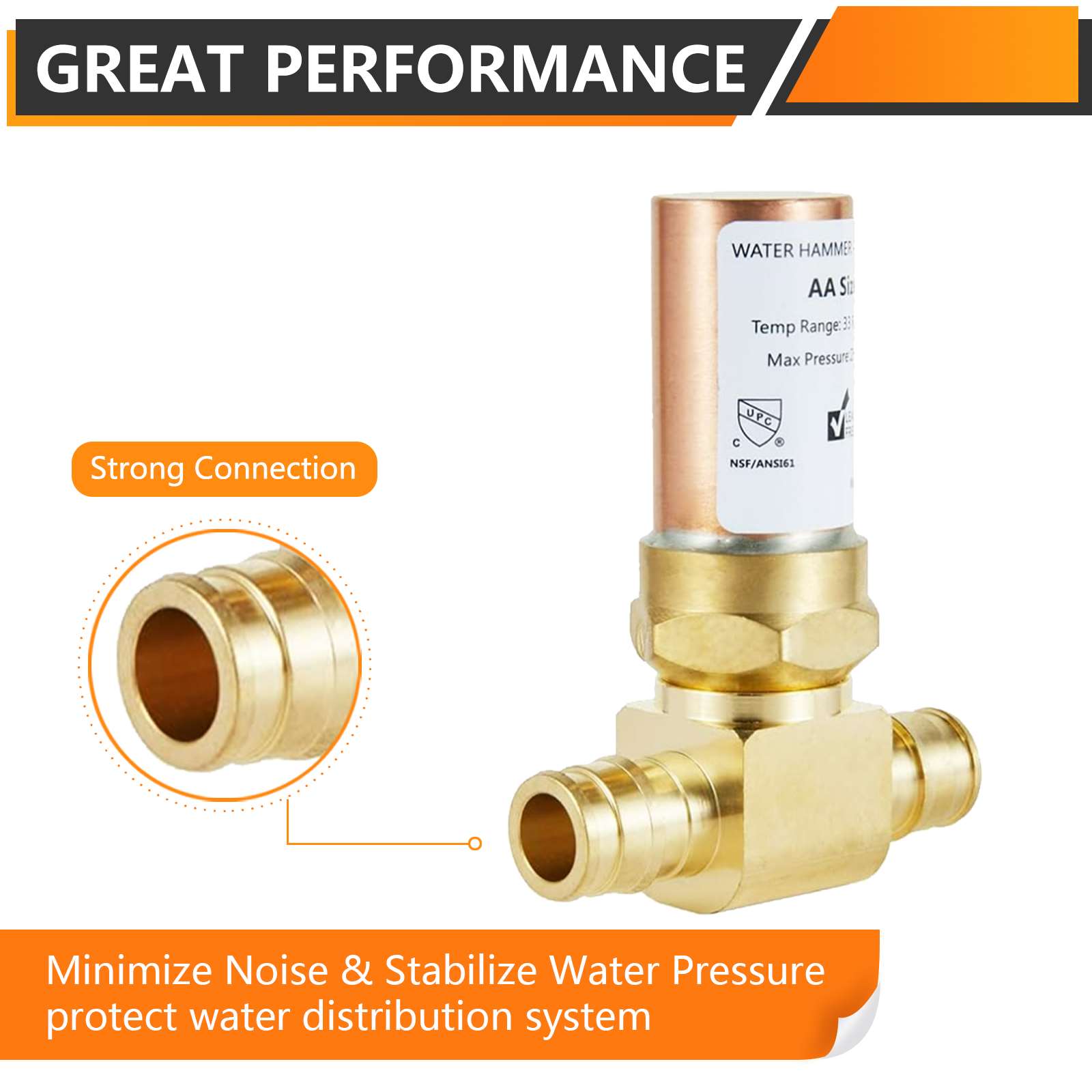 1/2" PEX-A Expansion, Water Copper Hammer Arrestor Tee