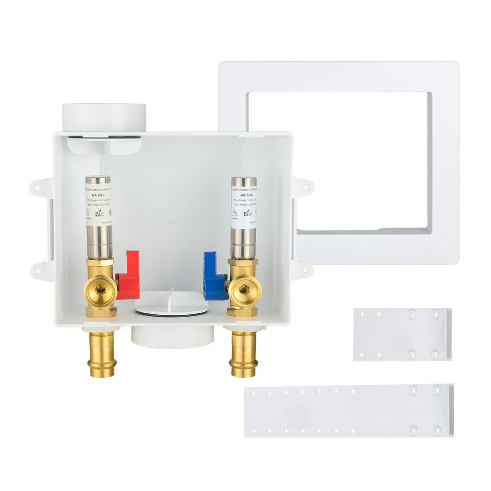 10 Pcs 1/2" Copper Press Inlet, Washing Machine Outlet Box, with SS Water Hammer Arrestor, Center Drain