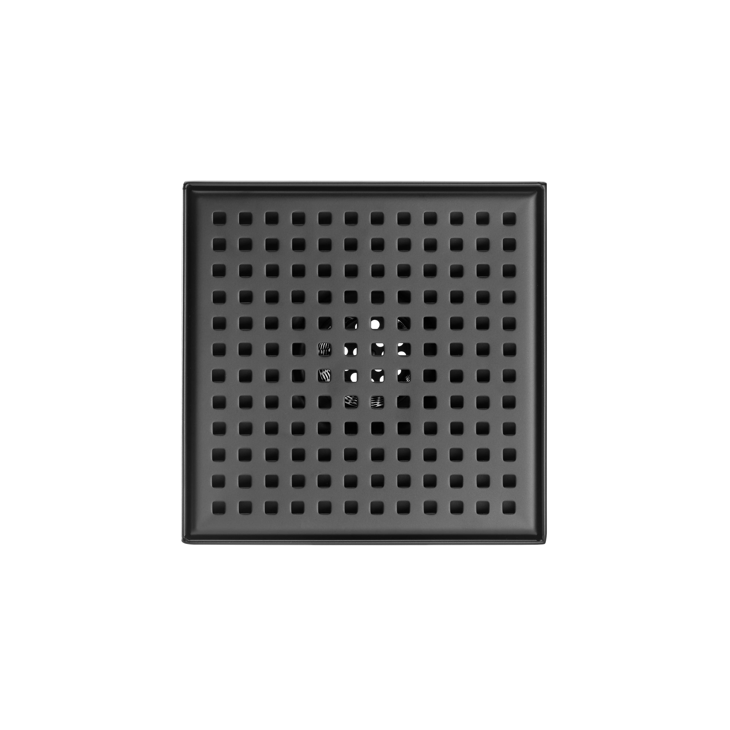 4" Square Shower Drain, Square Hole Pattern Shower Drain, Matte Black Polished 304 Stainless Steel Linear Drain with Levelingft & Hair Strainer