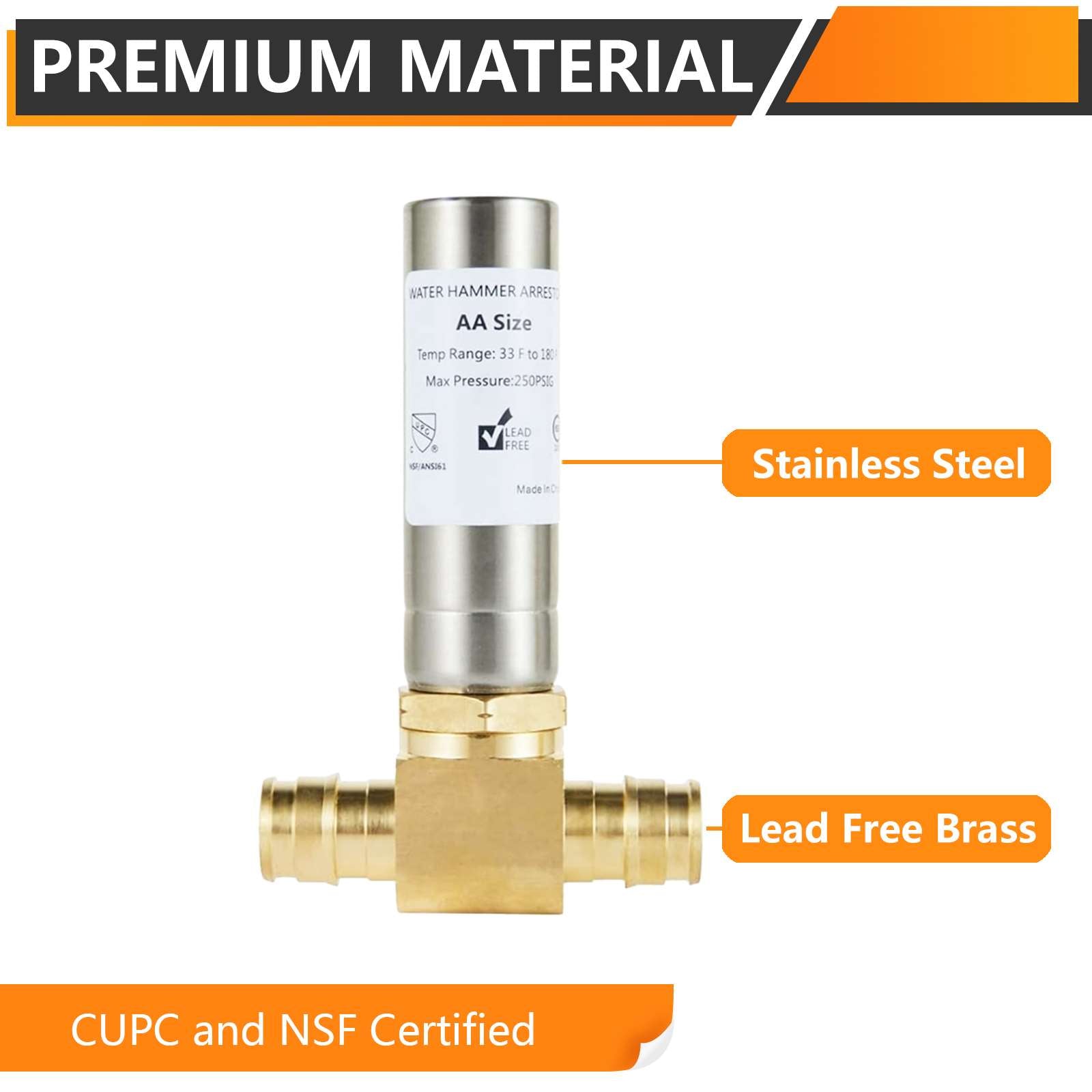 10 Pcs 1/2" PEX-A Expansion Connection, Tee Water Hammer Arrestor, Stainless Steel