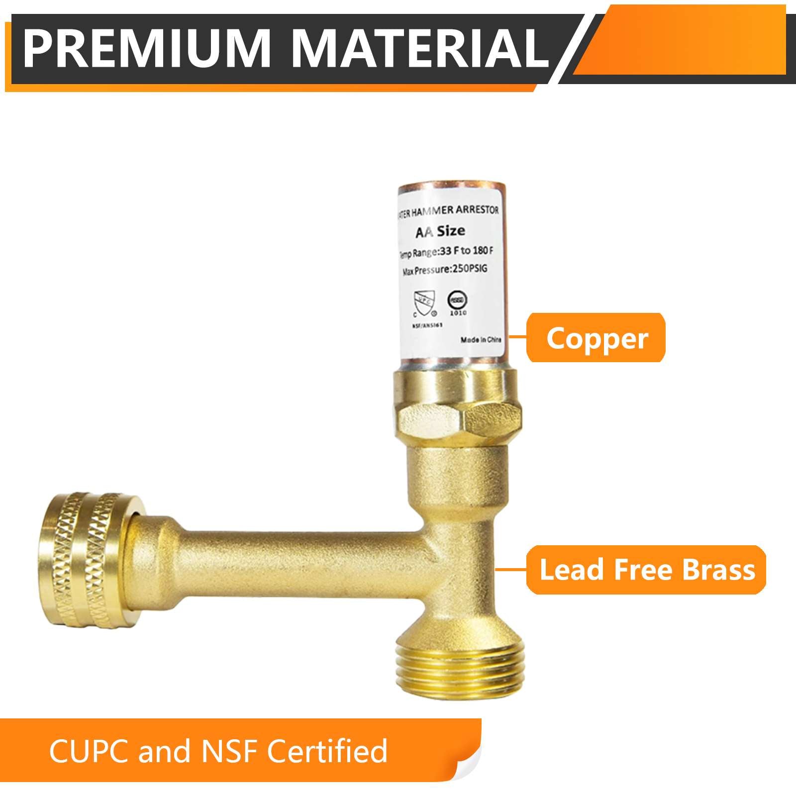 3/4" Swivel FHT x 3/4" MHT, Water Hammer Arrestors Tee, Stainless Steel (MH-Y-241 )