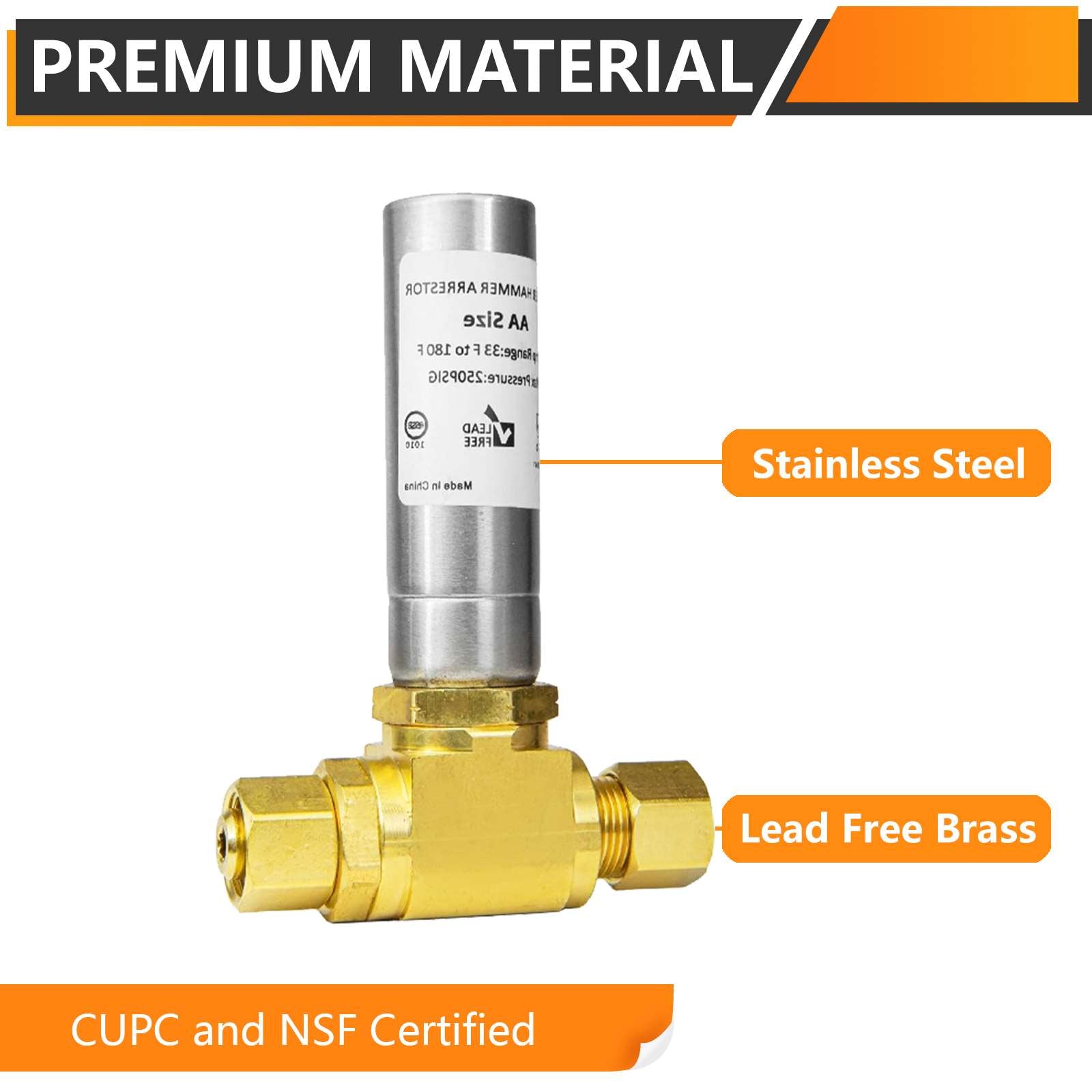 10 Pcs 3/8" OD Comp. x 3/8" OD Female Comp. , Water Hammer Arrestor Tee For Dishwasher Connection, Stainless Steel