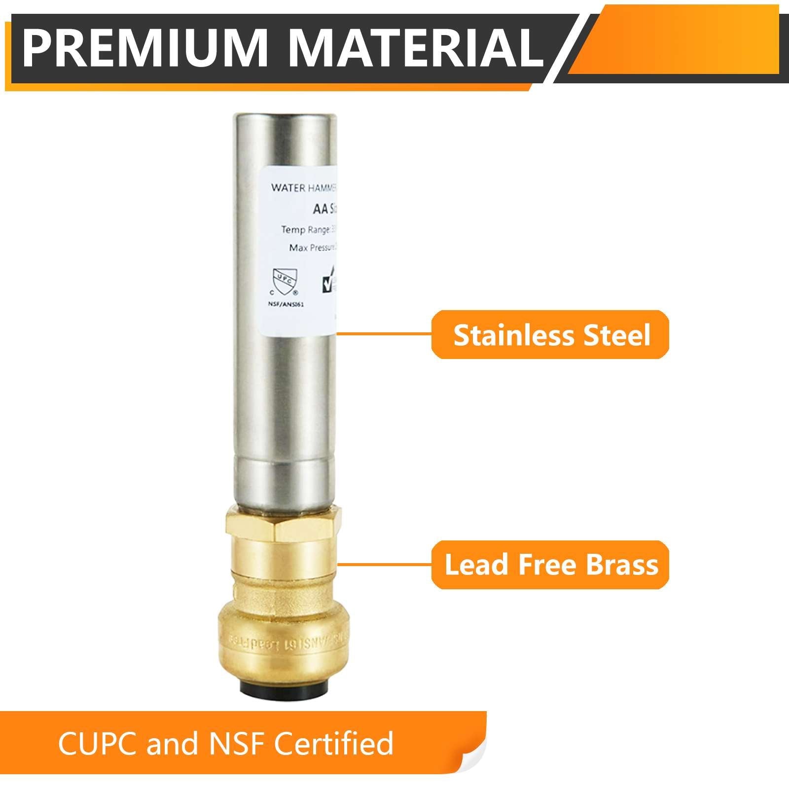 1/2" Push Fit, Straight Water Hammer Arrestor, Stainless Steel