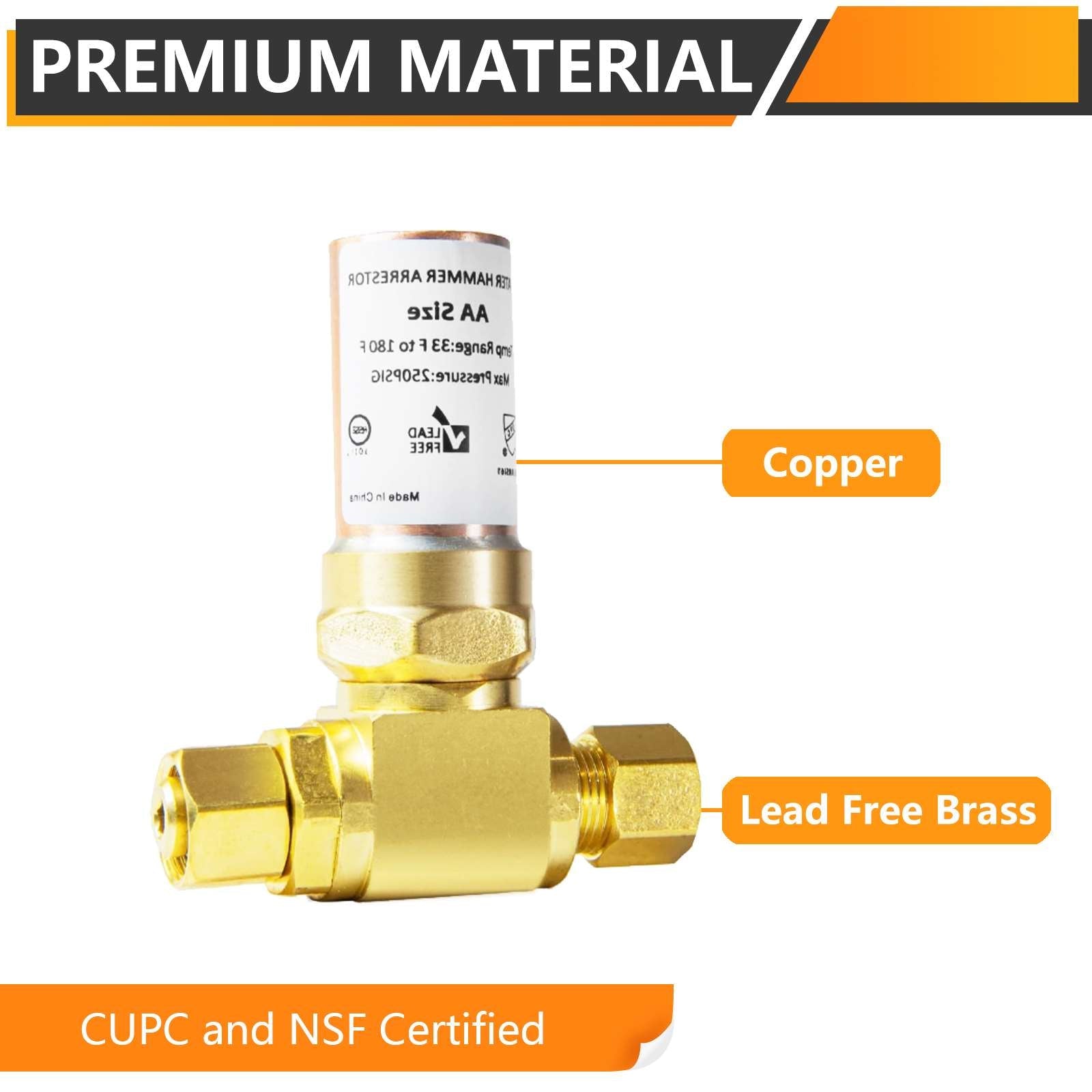 3/8" OD Comp. x 3/8" OD Female Comp. , Tee Copper Water Hammer Arrestor for Dishwasher Connection