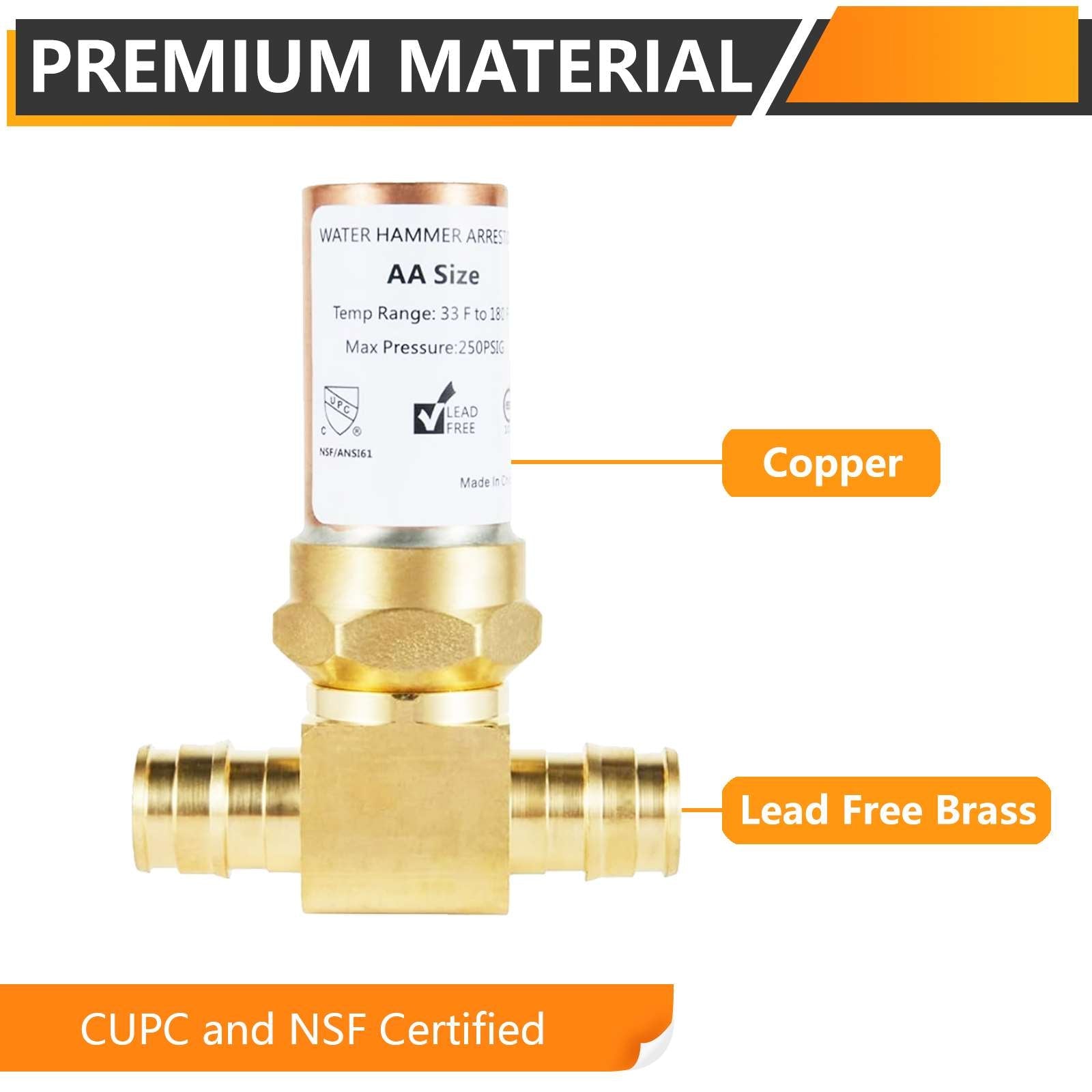 10 Pcs 1/2" PEX-A Expansion, Water Copper Hammer Arrestor Tee