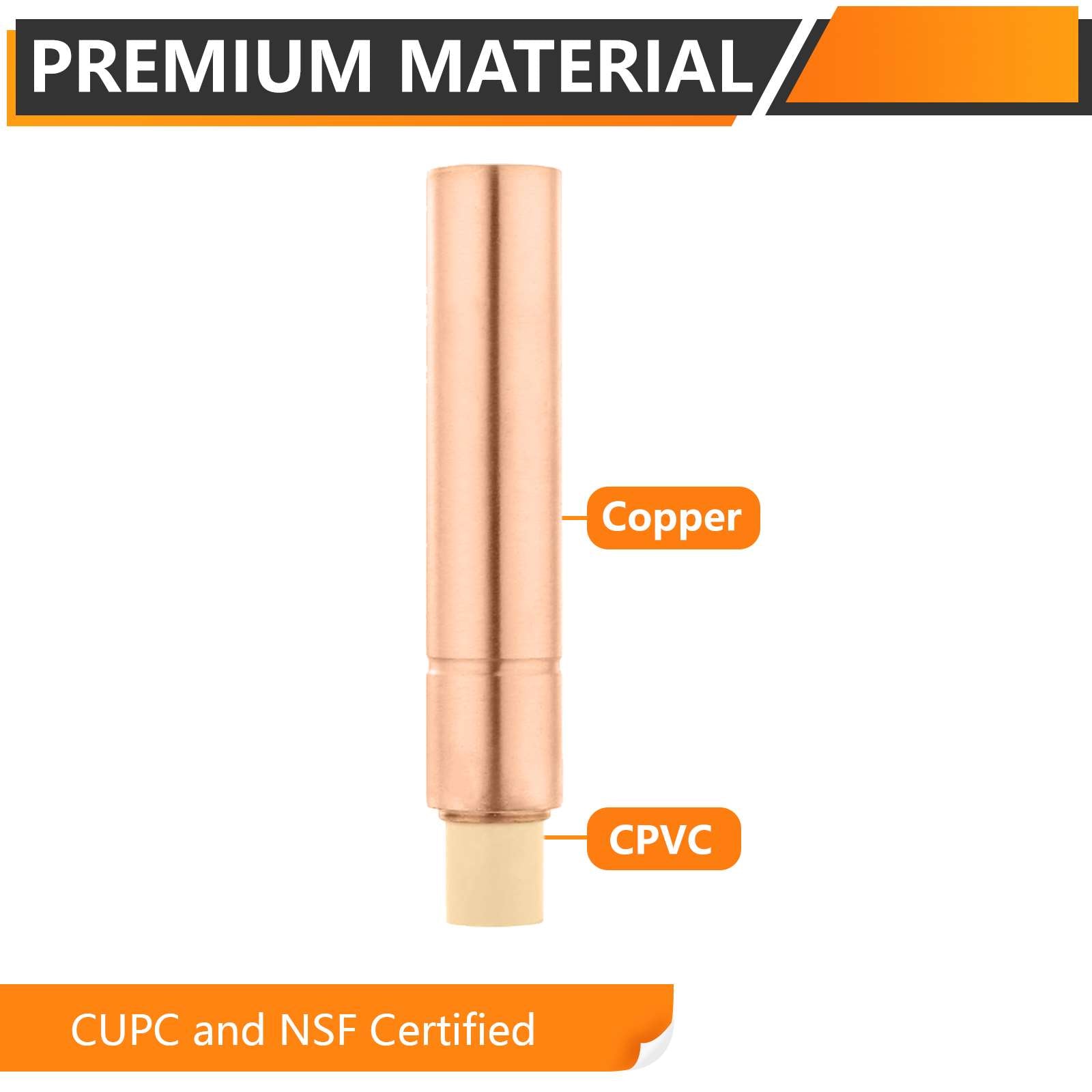 1/2" CPVC Pipe Connection, Water Hammer Arrestor, Copper