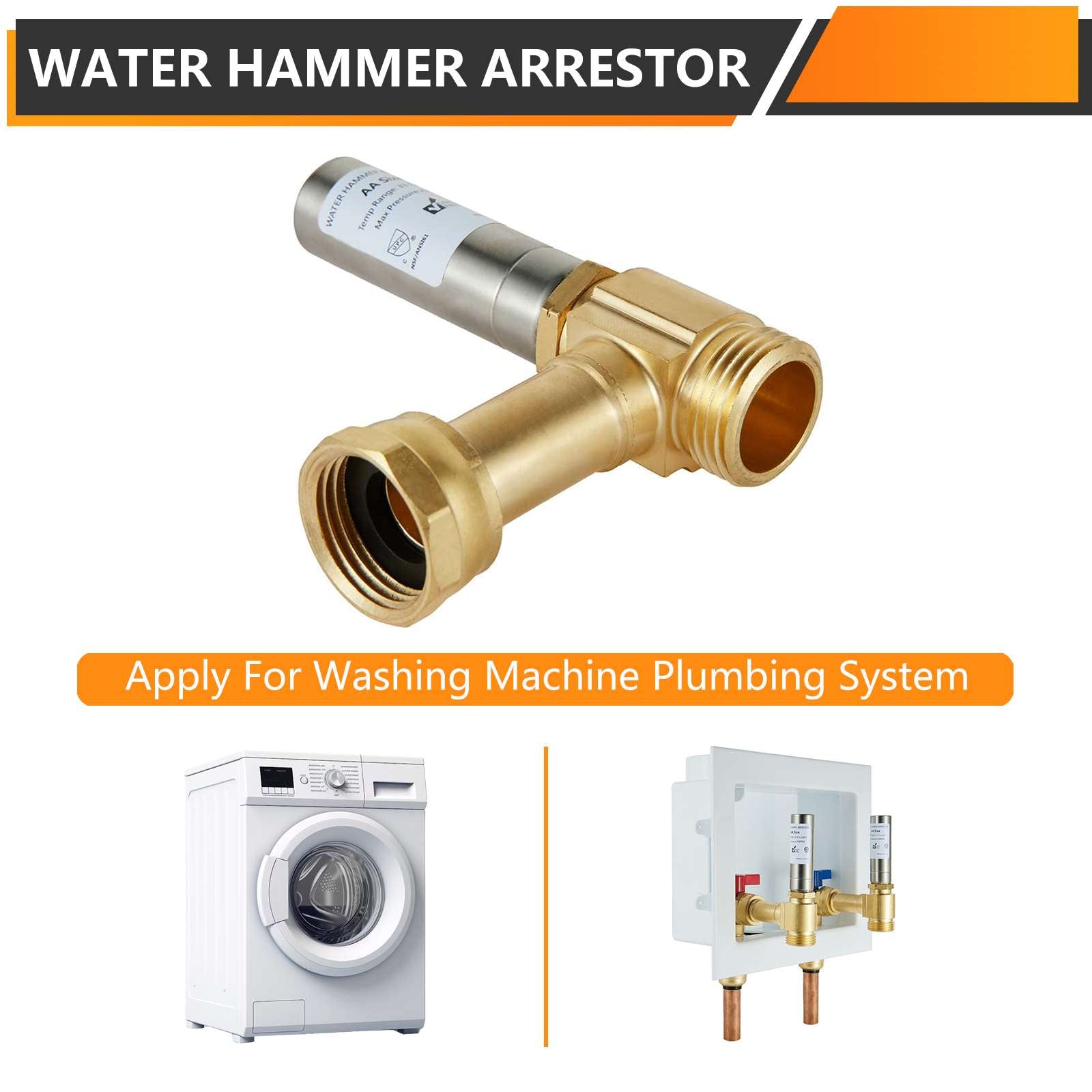 3/4" Swivel FHT x 3/4" MHT Water Hammer Arrestor Tee for Washing Machine, Stainless Steel