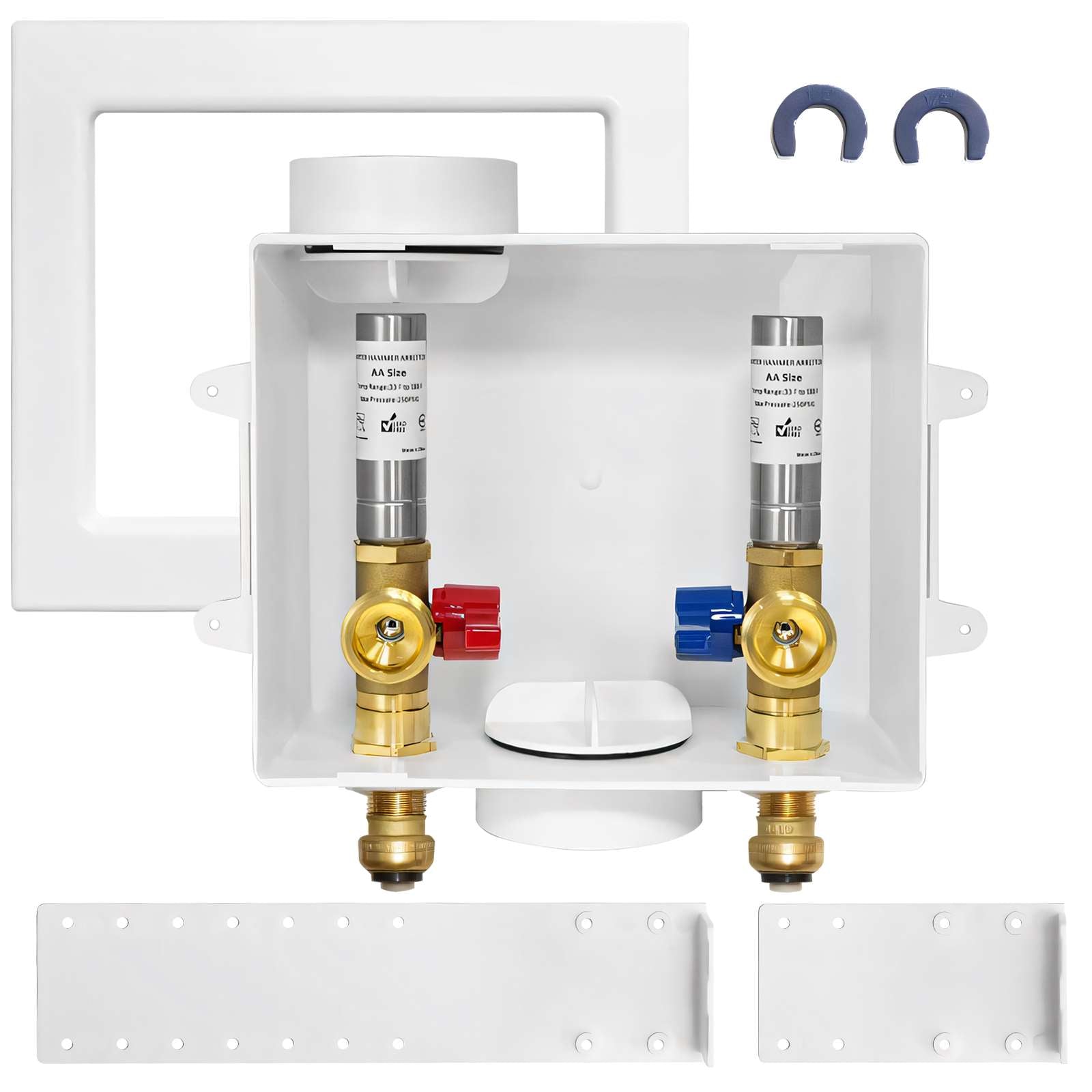 1/2" Push Fit Inlet, Washing Machine Outlet Box, with Stainless Water Hammer Arrestor