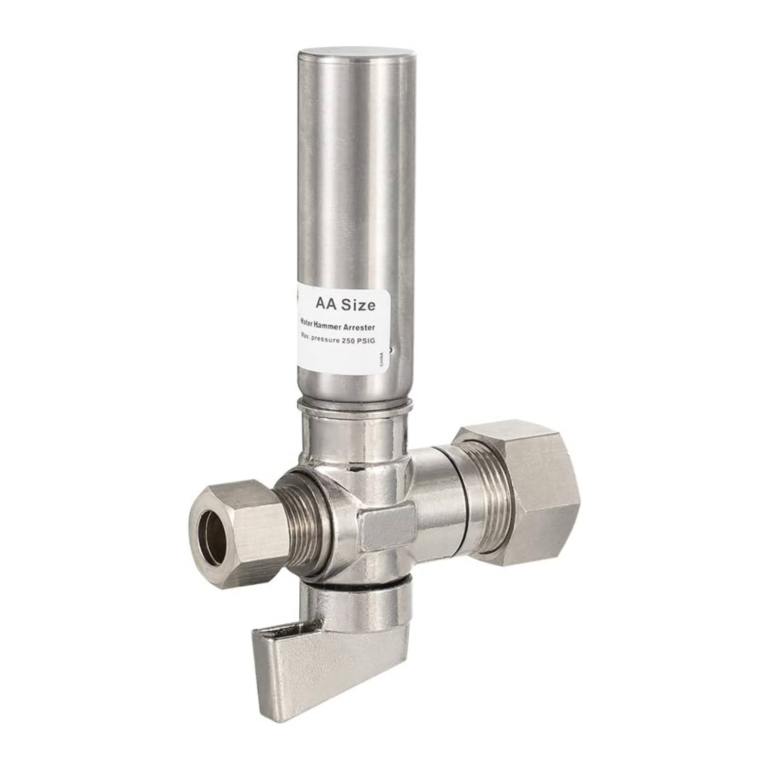 1/4 Turn Stop Straight Valve, 1/2" Nominal (5/8" OD) Compression x 3/8" OD With Stainless Steel Water Hammer Arrestor Chrome Plated Brass