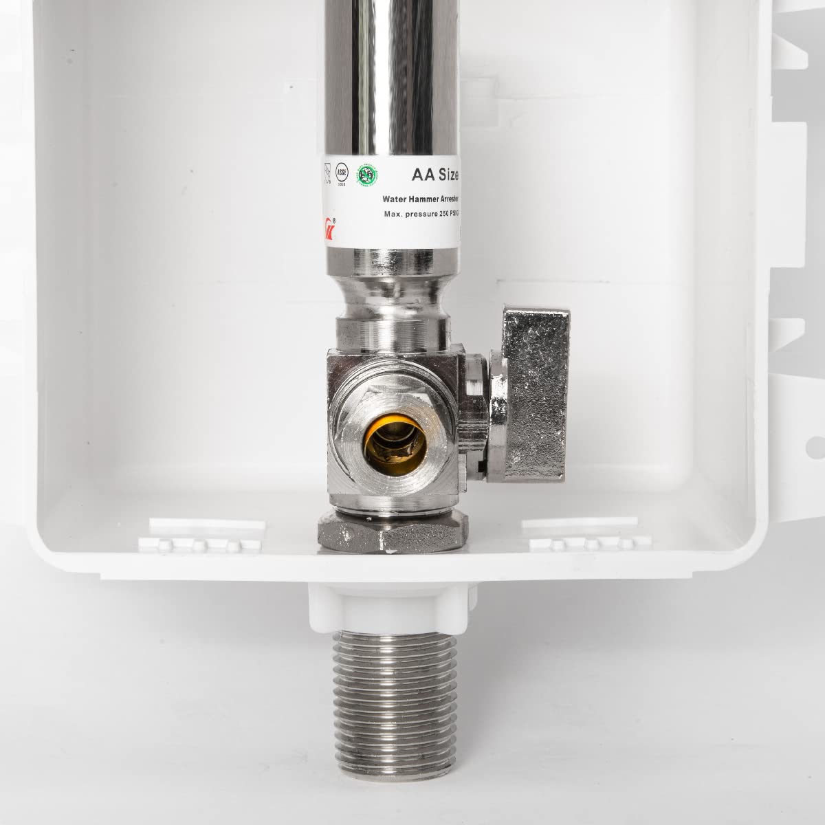 1/2" MIP Inlet, Dishwasher Outlet Box, with Copper Water Hammer Arrestor