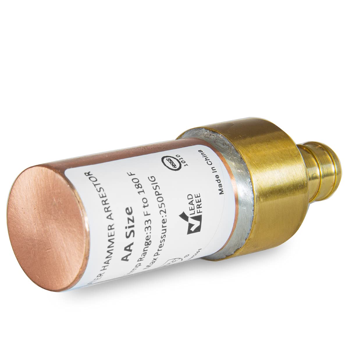 1/2" PEX Crimp Connection F1807, Straight Water Hammer Arrestor, Copper