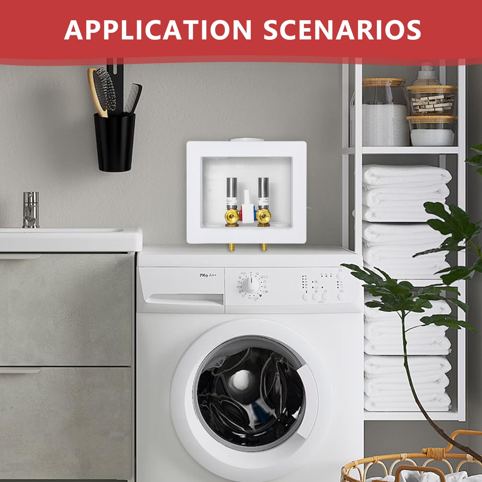 1/2" PEX Expansion (F1960) Inlet, Washing Machine Outlet Box, Single Control Valve, with SS Hammer Arrestor